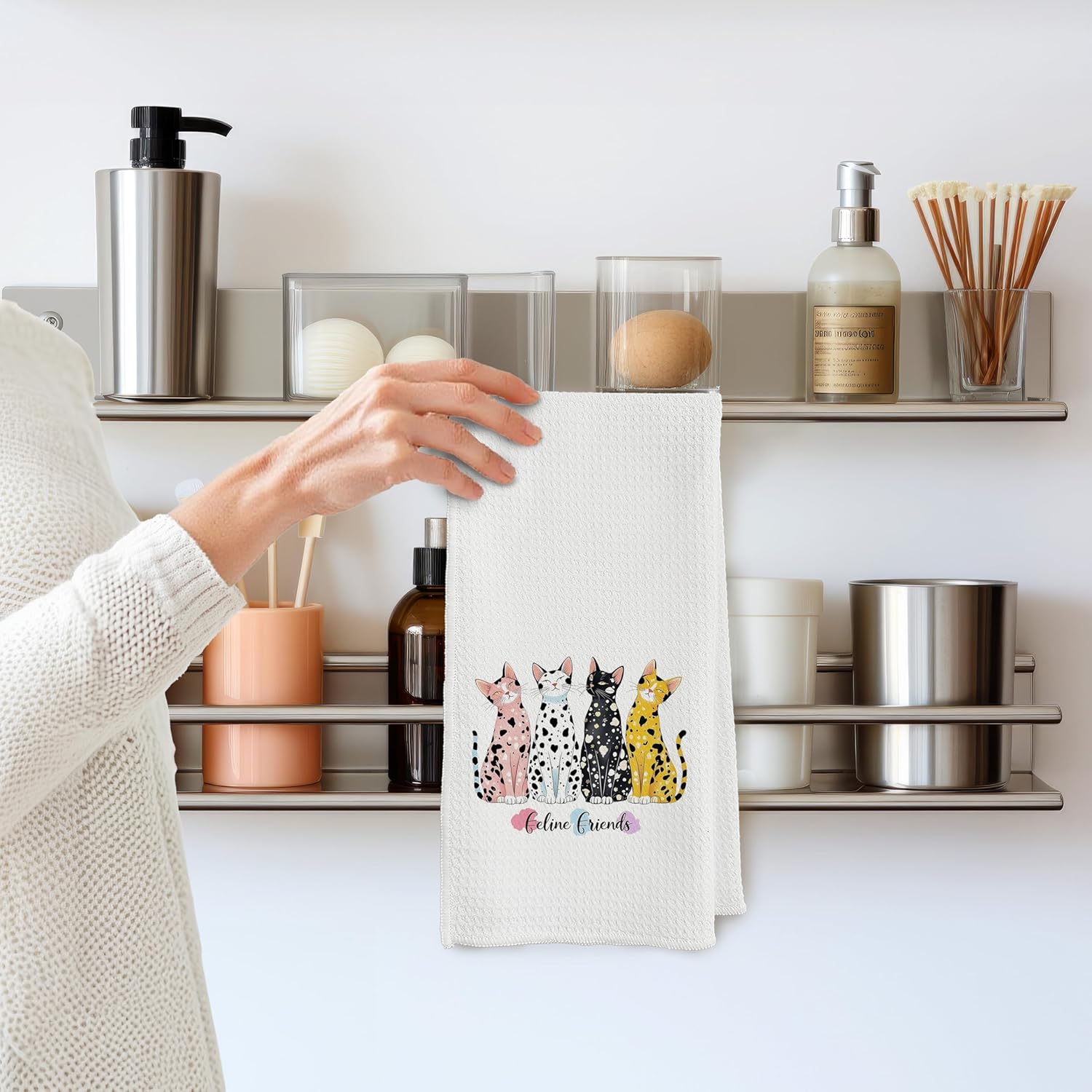 Cute Spot Cat Kitchen Towels, Gifts for Cat Lovers Dish Tea Towels, Cats Lady Mom Dad Owner Gifts, Feline Friends Decorative Hand Towel for Kitchen Bathroom, 16x24 Inch - Image 6