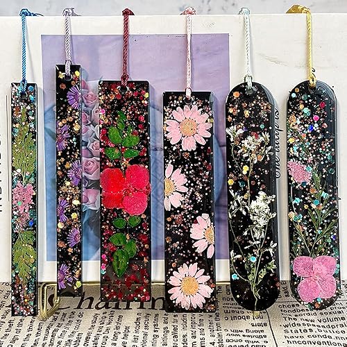 Miniatura 4 de RESINWORLD Juego de 3 marcadores brillantes de silicona, molde de resina para marcapáginas con borlas, molde rectangular pequeño y mediano