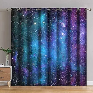 Jekeno Galaxy Blackout Curtains Outer Space Nebula Universe Starry Sky Stars Decor for Home Bedroom Living Room Grommet Window Drapes 2 Panel Set, 52"x84"