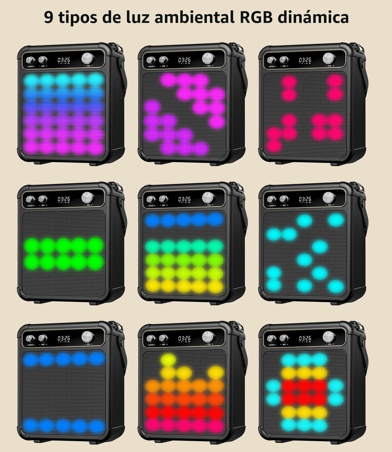 Máquina de Karaoke con 2 micrófonos inalámbricos, Altavoz Karaoke Profesional para Adultos, Bluetooth portátil con Luces LED,para Fiestas,Regalo,al Aire Libre.Sostener TF/USB/TWS/Mic/AUX