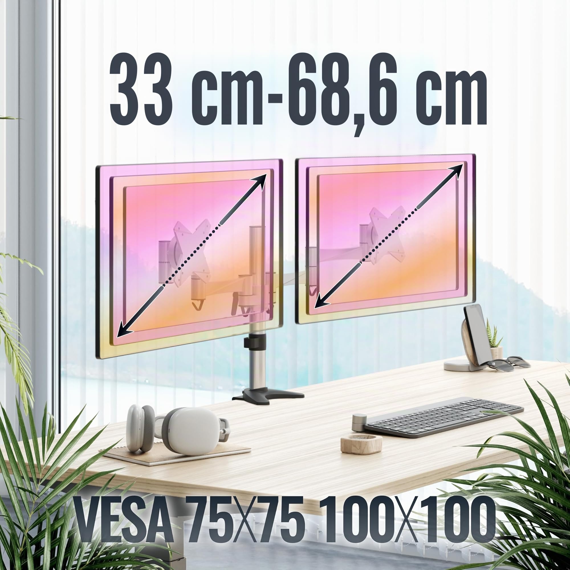 RICOO Soporte Monitor Mesa 13-26" Pulgadas (33-66cm) TS3311 Base Pantalla Ordenador Giratorio inclinable Stand monitores PC con VESA 75x75 100x100