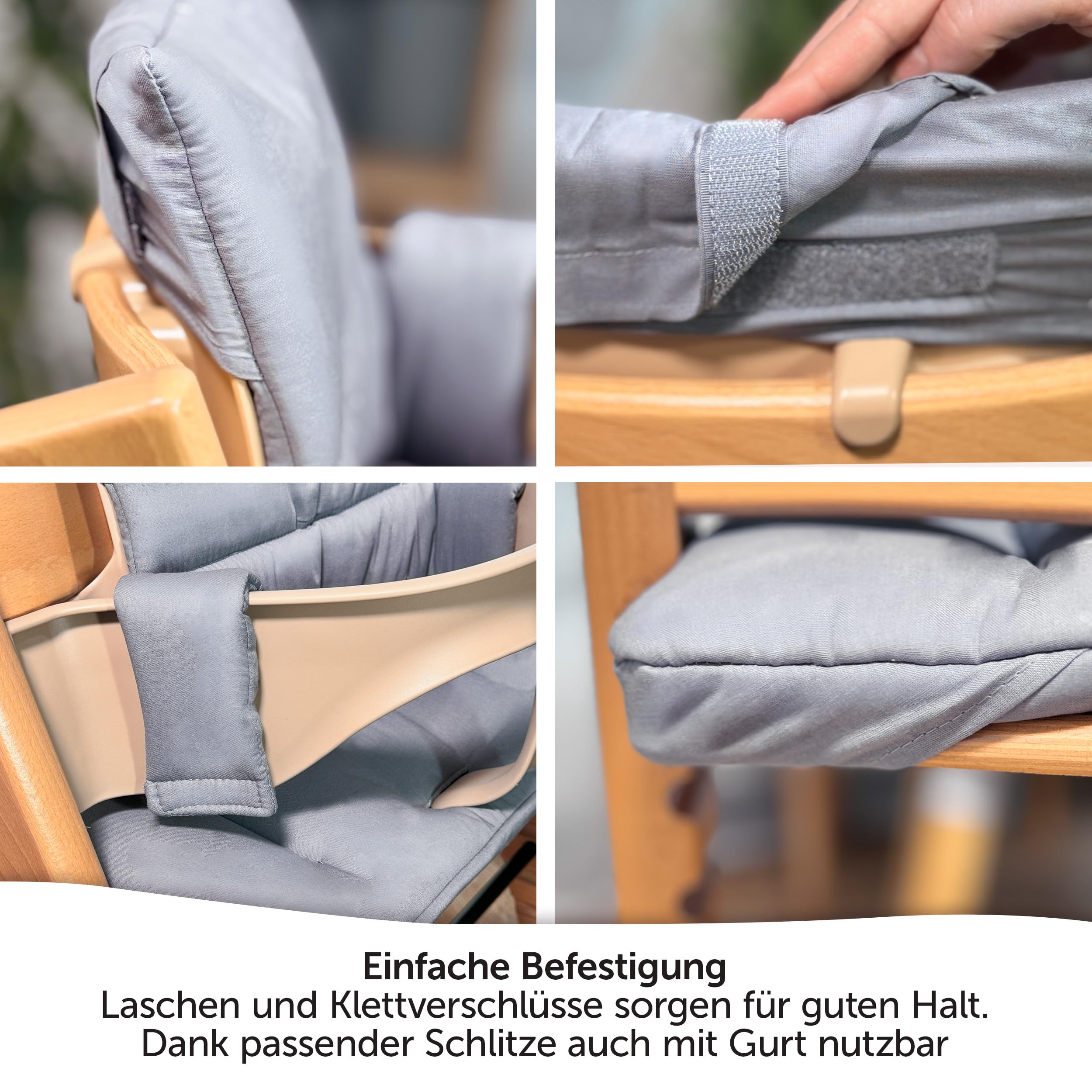 LaLoona Sitzauflage für Stokke Tripp Trapp - Grau beschichtet | 2 teiliges Sitzkissen / Hochstuhl Kissen abwaschbar, OEKOTEX Standard 100, maschinenwaschbar