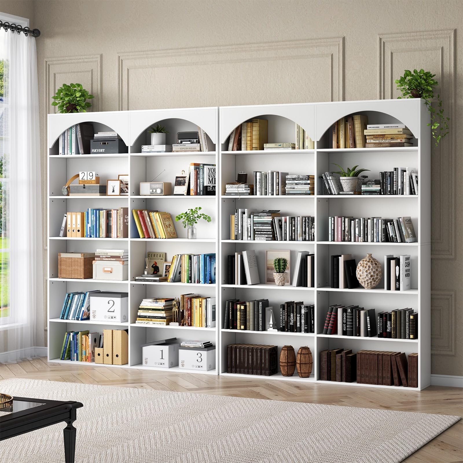 Gyfimoie 70.8’’ Tall Bookshelf and Bookcase of 2 pcs, 7-Tier Double Wide Bookcase Modern Large Open Display Shelves with Curved Baffle for Home Office