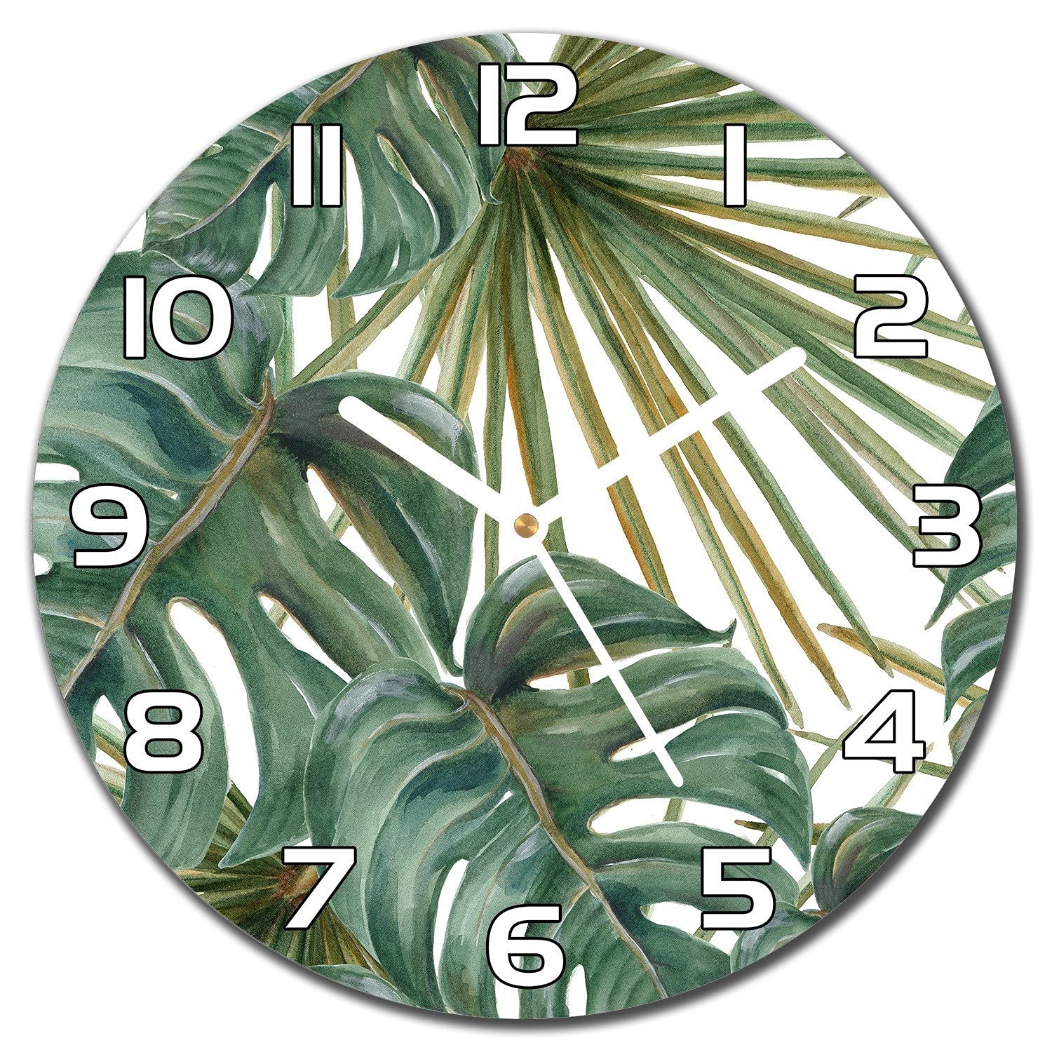 Horloge en verre 30 cm Coloray avec aiguilles blanches motif plantes pour cuisine et salon