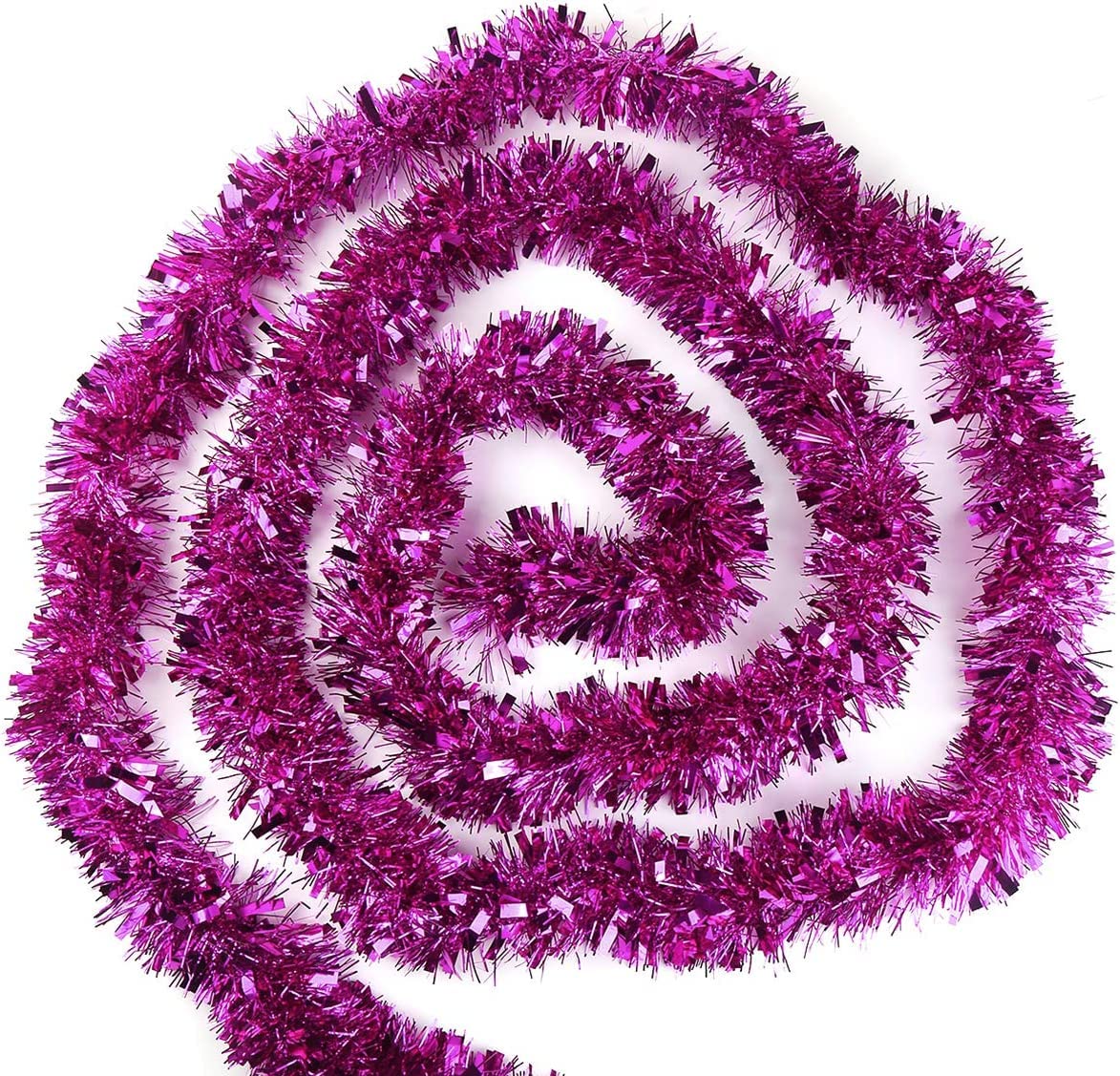 SHATCHI 16Pcs Hot Pink Christmas Tinsels 1.8m/6ft Xmas Metallic Chunky Tinsel Garland for Christmas Tree Hanging Decorations