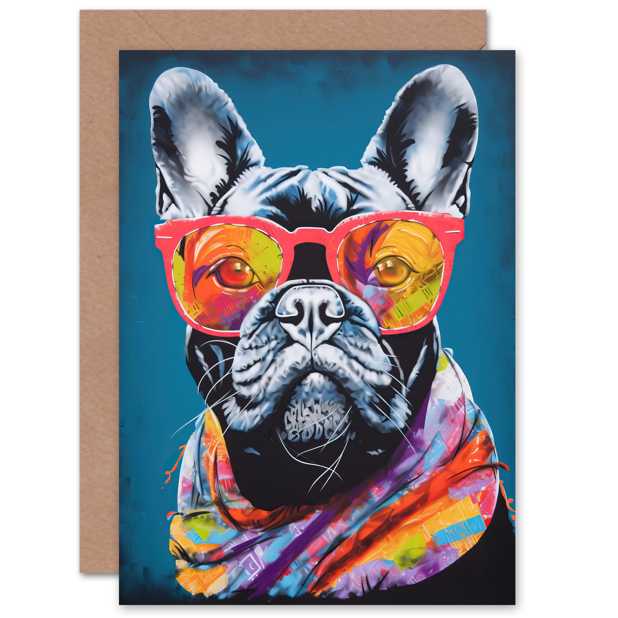 French Bulldog Neon Sunglasses Dog Lover Birthday Blank Greeting Card & Envelope