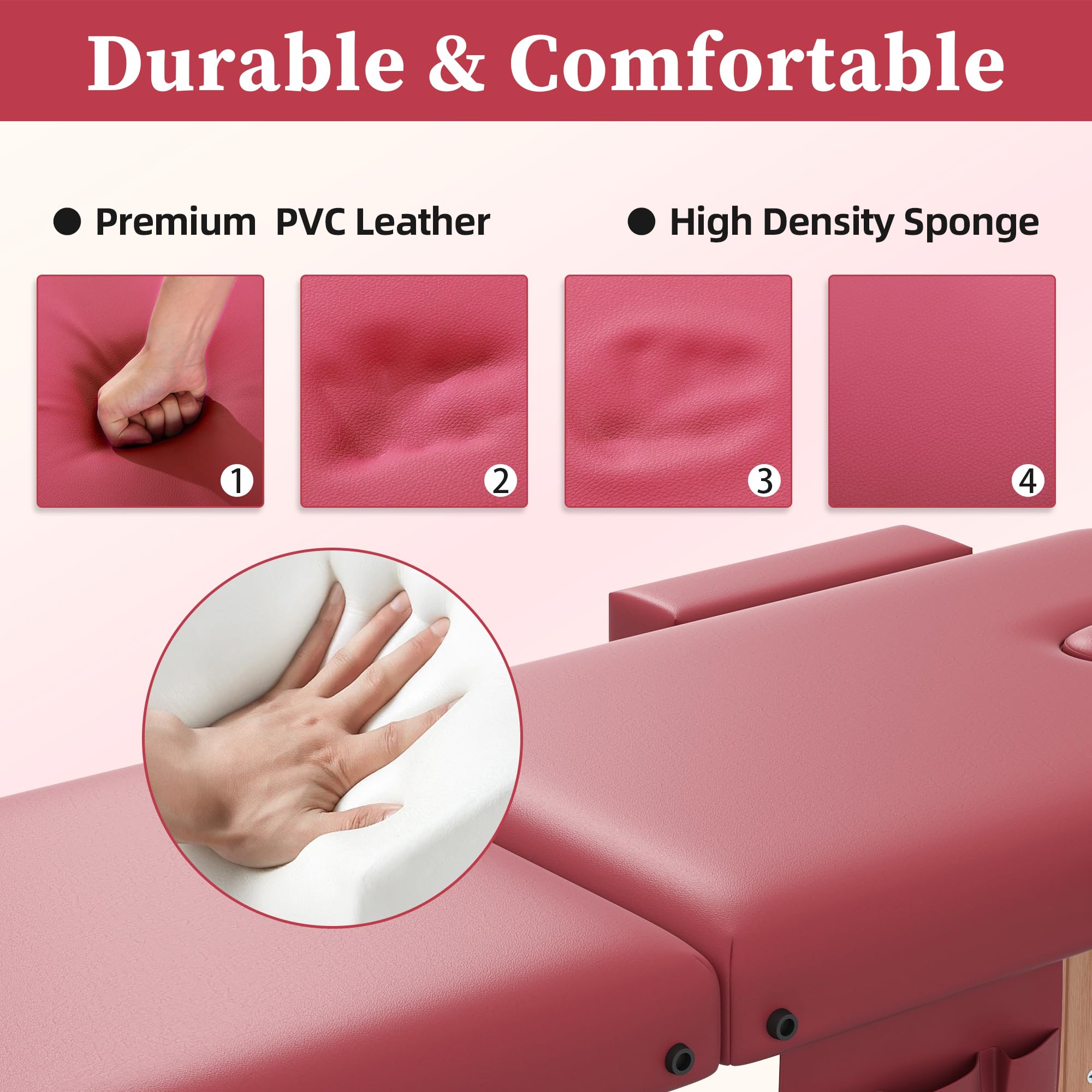 civama Camilla de masaje portátil, 13 kg, peso ligero, plegable, cuidado facial, spa, pestañas, marco de aluminio con bolsa de transporte de accesorios, color burdeos