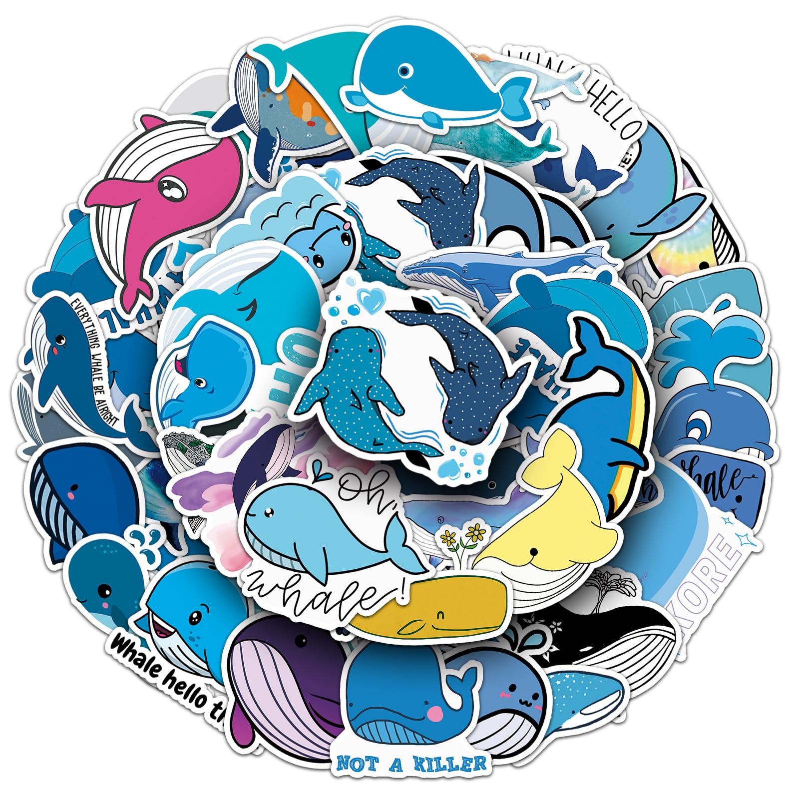 Norinoya 50PCS Stickers for Scrapbooking, Birthday Gift, Party Supply (Whale)