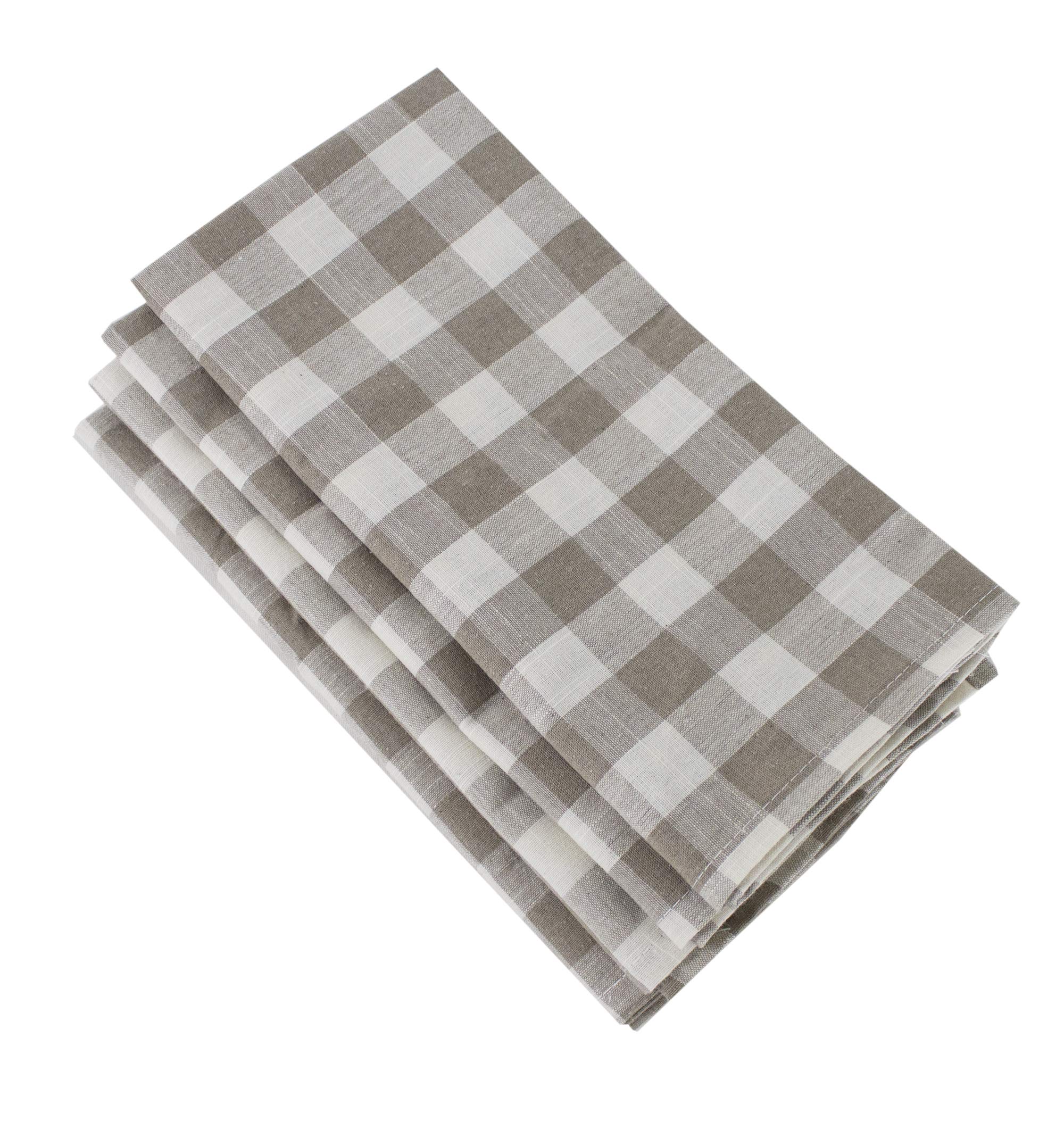 Fennco Styles Classic Gingham Checkered Pattern Cloth Napkins 20 x 20 Inch, Set of 4 - Khaki Dinnner Napkins for Everyday Use, Country Themed Party, Banquets and Home Décor