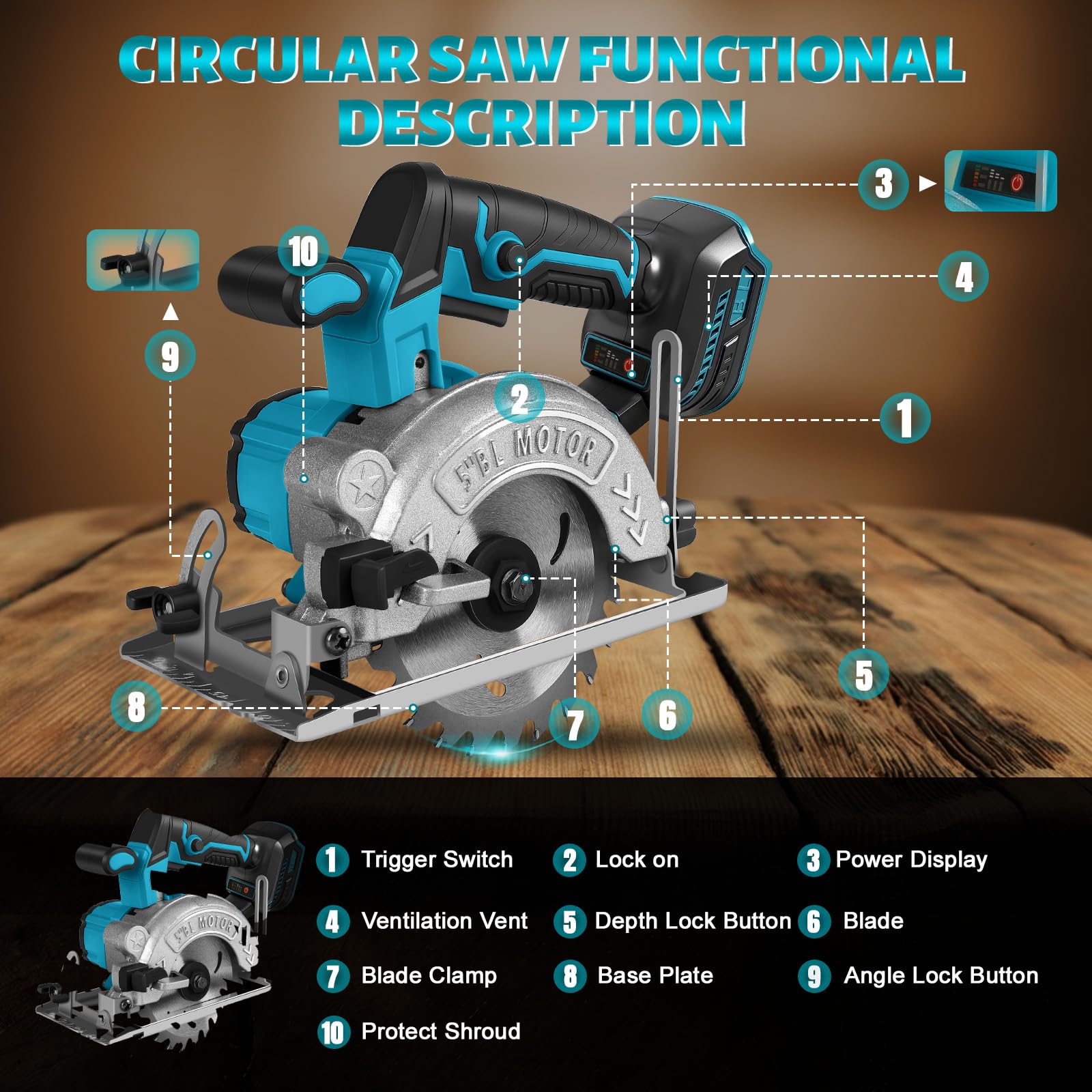 Sierra circular de batería de 41 mm, compatible con batería de litio Makita de 18 V (sin batería), mini sierra circular sin escobillas, sierra circular manual con 2 hojas de sierra (125 mm), con