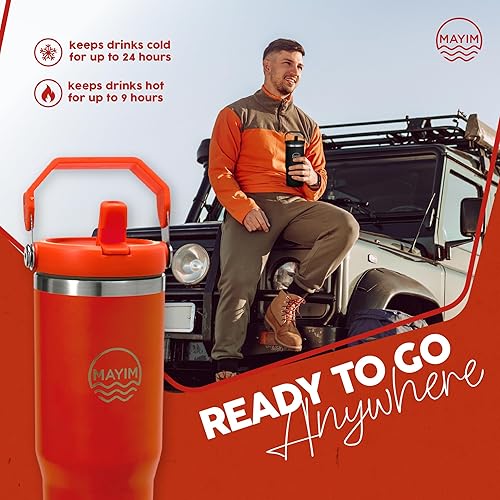 Miniatura 5 de MAYIM Adventure Flow - Vaso de acero inoxidable de 30 onzas a prueba de fugas con tapa y popote, botella de agua aislada o termo con tapa y asa a