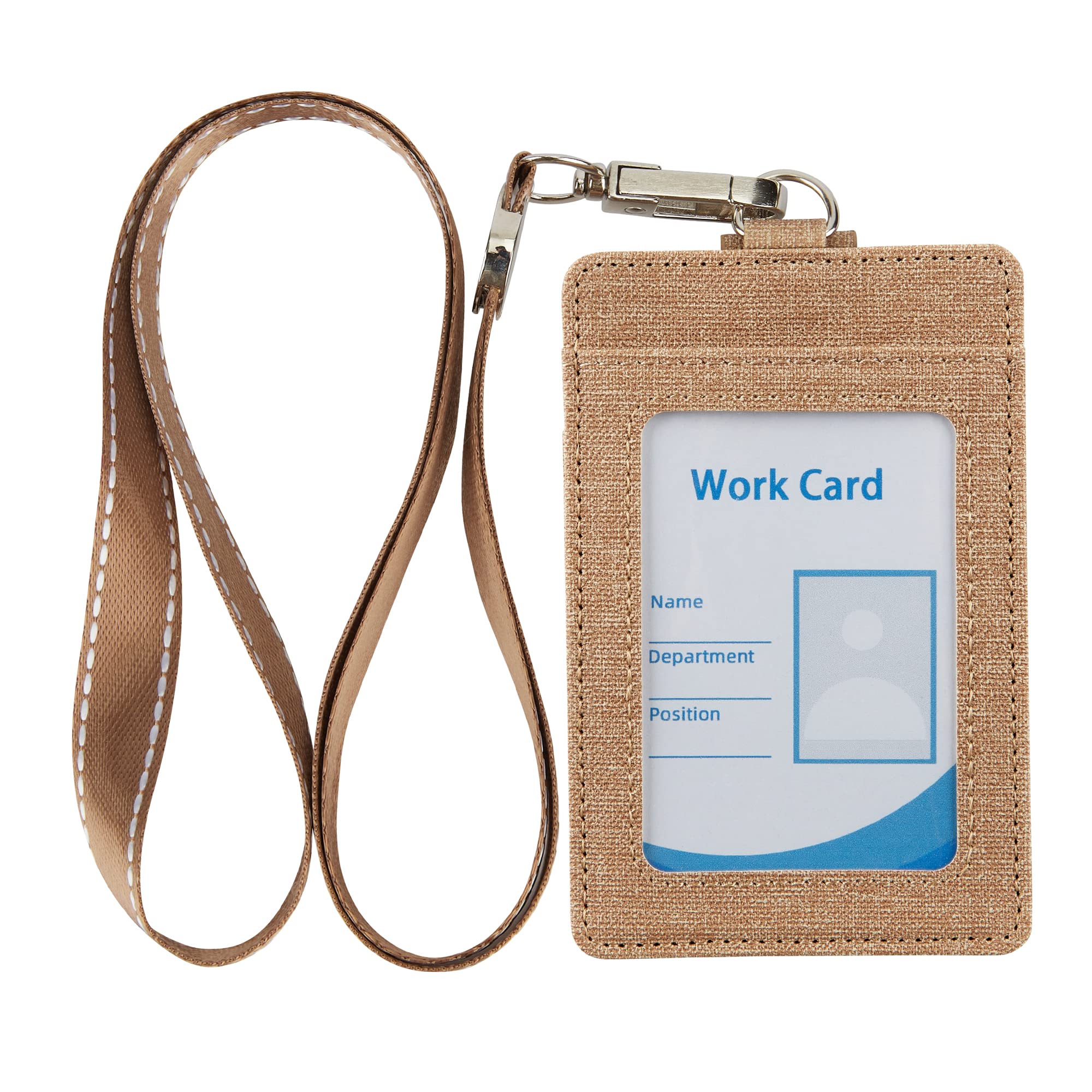 Cynure Faux Leather Vertical Badge Holder Lanyard ID Card Holder Case with 1 ID Window for School Office,Khaki