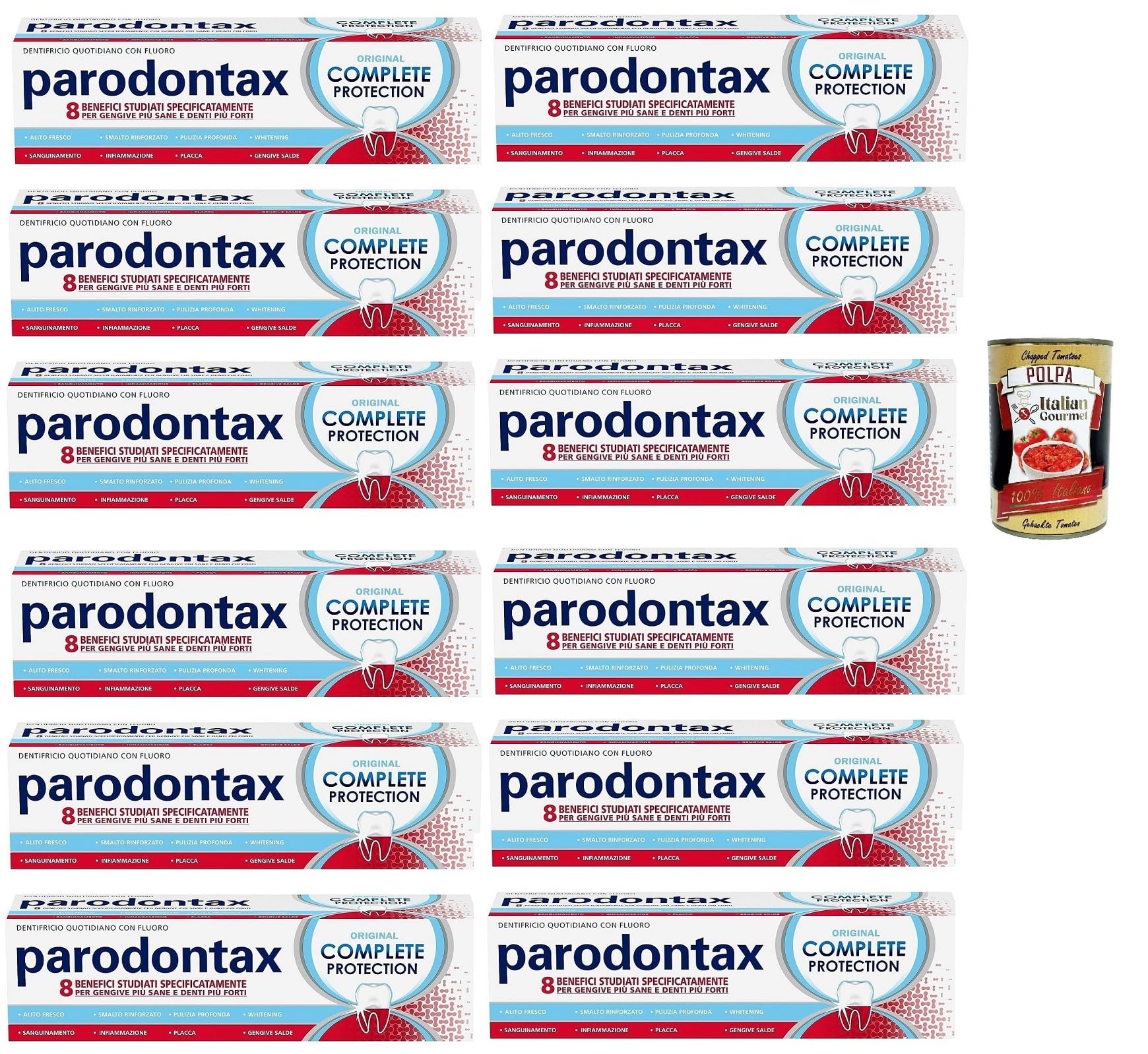 Italian Gourmet Complete Protection Orig. Dentifricio Zahnpasta 12 x 75ml | Gusto classico e pulizia quotidiana; unterstützt Zahnfleisch, starke Zähne, Gesamtnettogewicht 900 ml + Kostenlos Polpa 400g