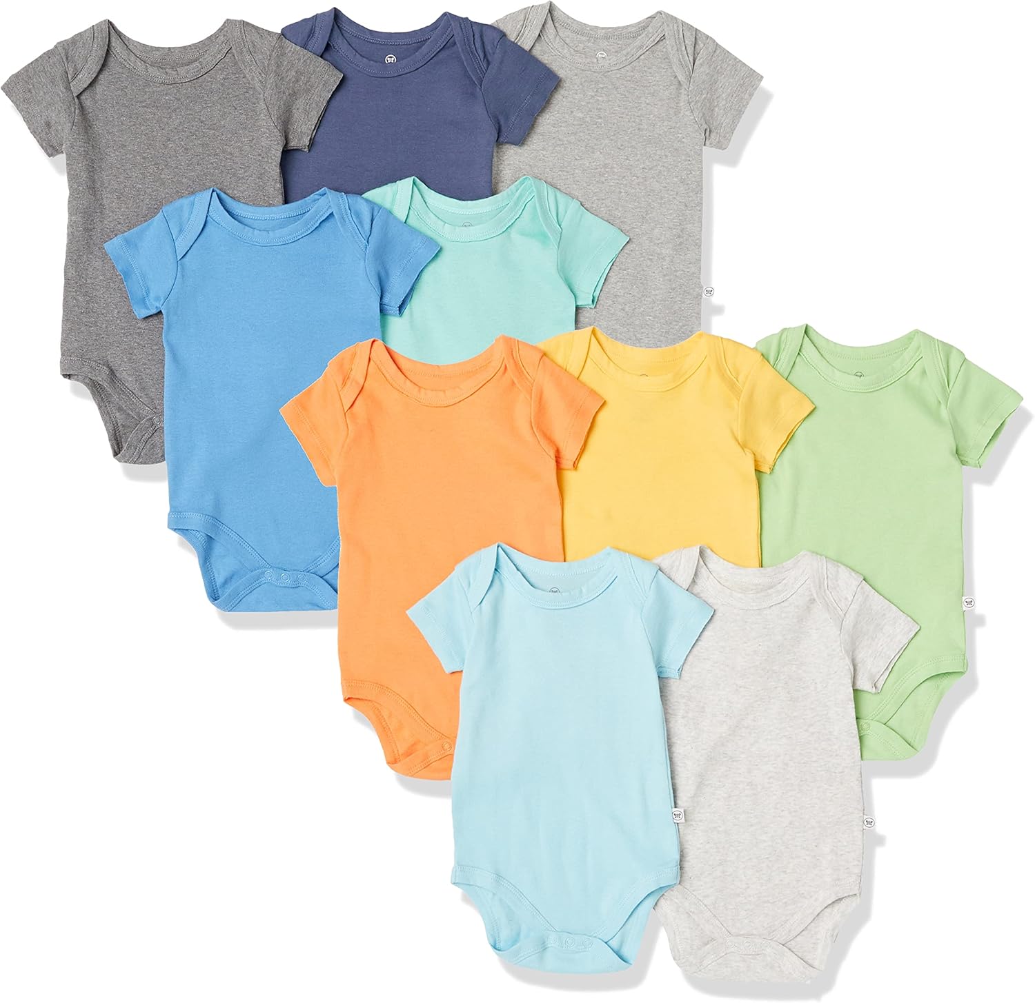 HonestBaby Baby 10-pack Gift Box Short Sleeve Bodysuits 100% Organic Cotton for Infant Baby Boys, Girls