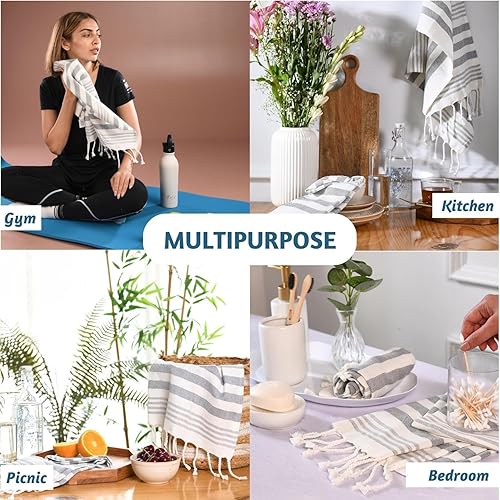 Miniatura 7 de Folkulture Juego de 2 toallas decorativas, 100% algodón, con lazo para colgar, estilo bohemio, 16 x 30 pulgadas (Fiyi, gris)