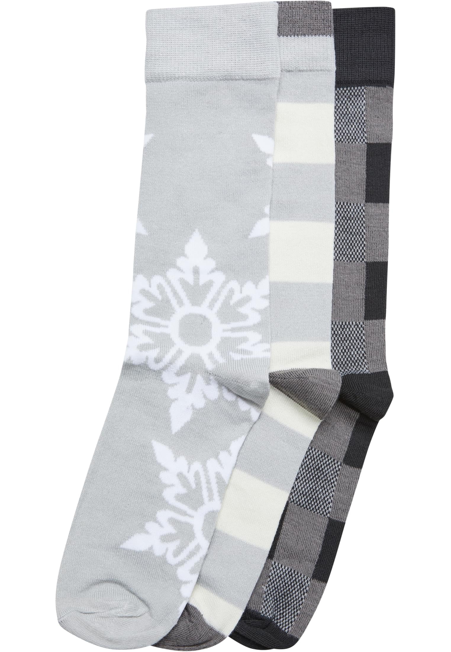 Urban Classics Christmas Snowflakes Socks 3-Pack, Lightasphalt, 43-46