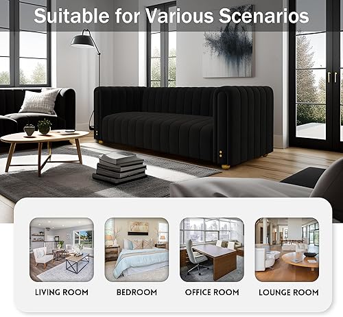 Miniatura 8 de 81 in Luxury Mid Century Black Couch 3 Person for Living Room Sofas 750 pounds load-bearing capacity for Office Bedroom Furniture(01-Black-51)