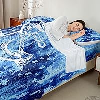 Vista 19 de jejeloiu Sea Turtle Sheet Set Ocean Creature Themed Sheets with Deep Pocket Fitted Sheet Sea Underwater World Bed Sheets Set Bed Reptile Tortoise