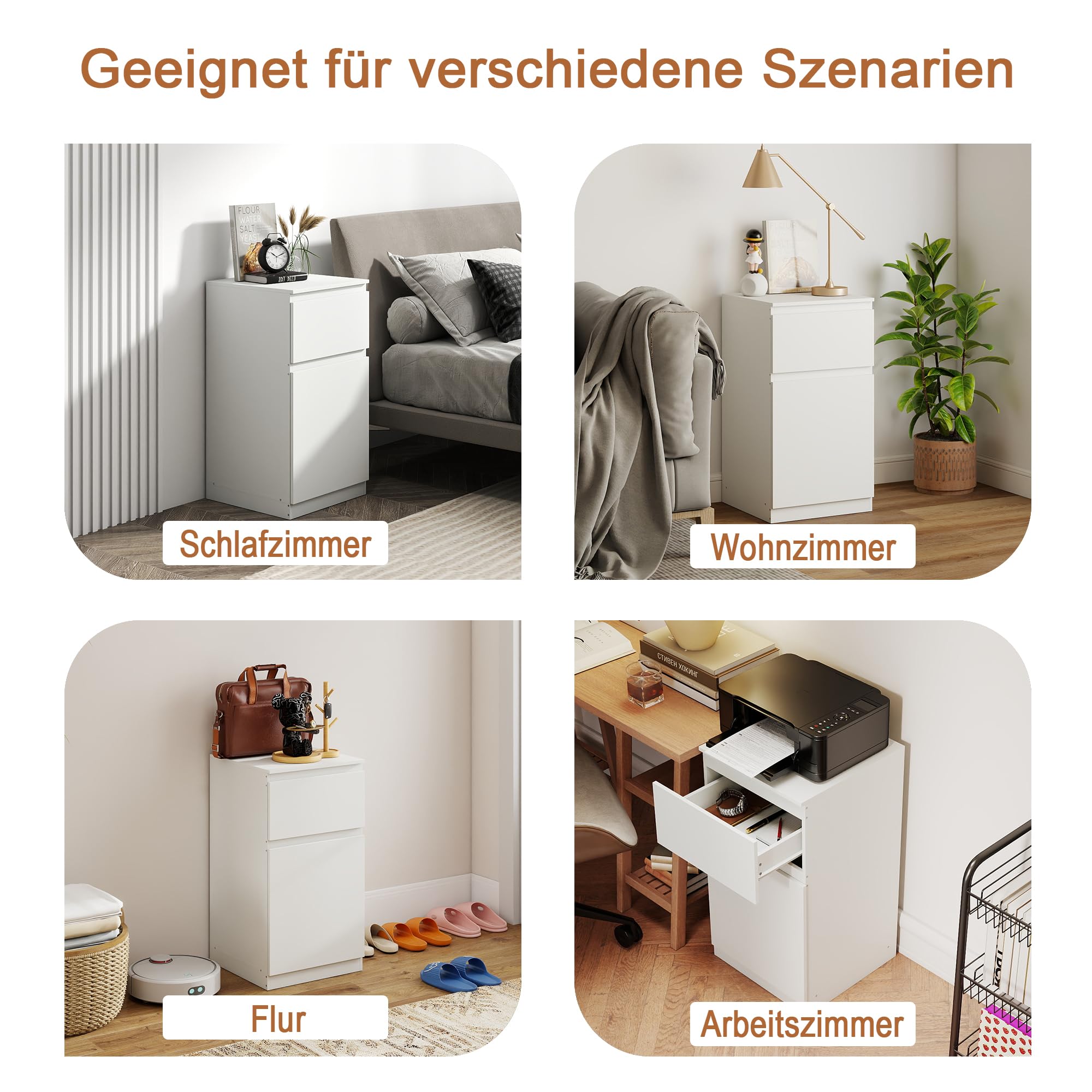 Komodenschrank für Schlafzimmer 40 cm Breit Kommode Weiß mit 1 Schubladen & 1 Tür, Nachtkasten Schubladenkommode Kommode&Sideboard Komoda Weiss für Büro Wohnzimmer Schlafzimmer Flur Möbel