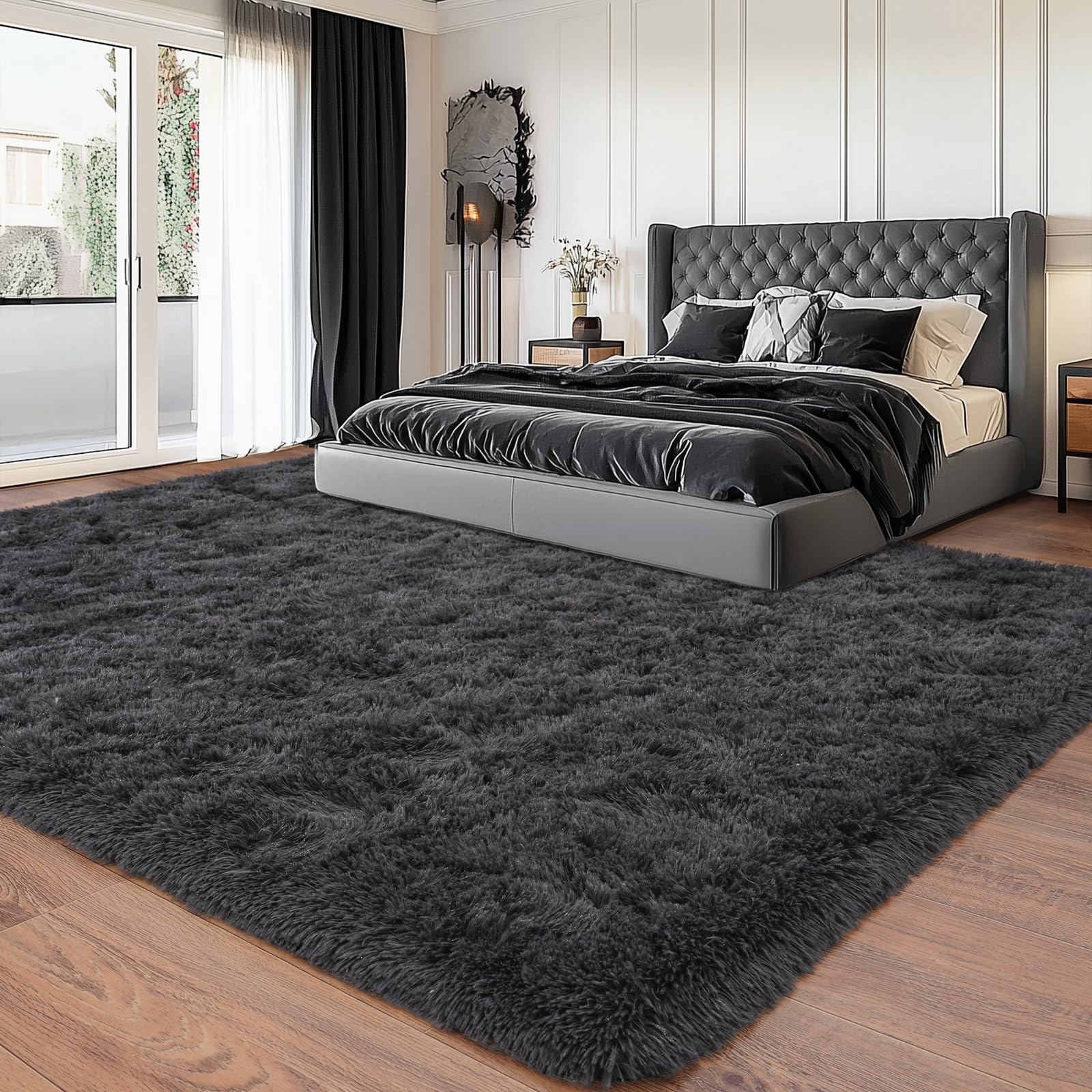 Tapis antidérapant en peluche pour salon, tapis doux à poils longs pour salon, chambre d'enfant, décoration parfaite pour maison moderne, anthracite, 1,5 x 2,1 m