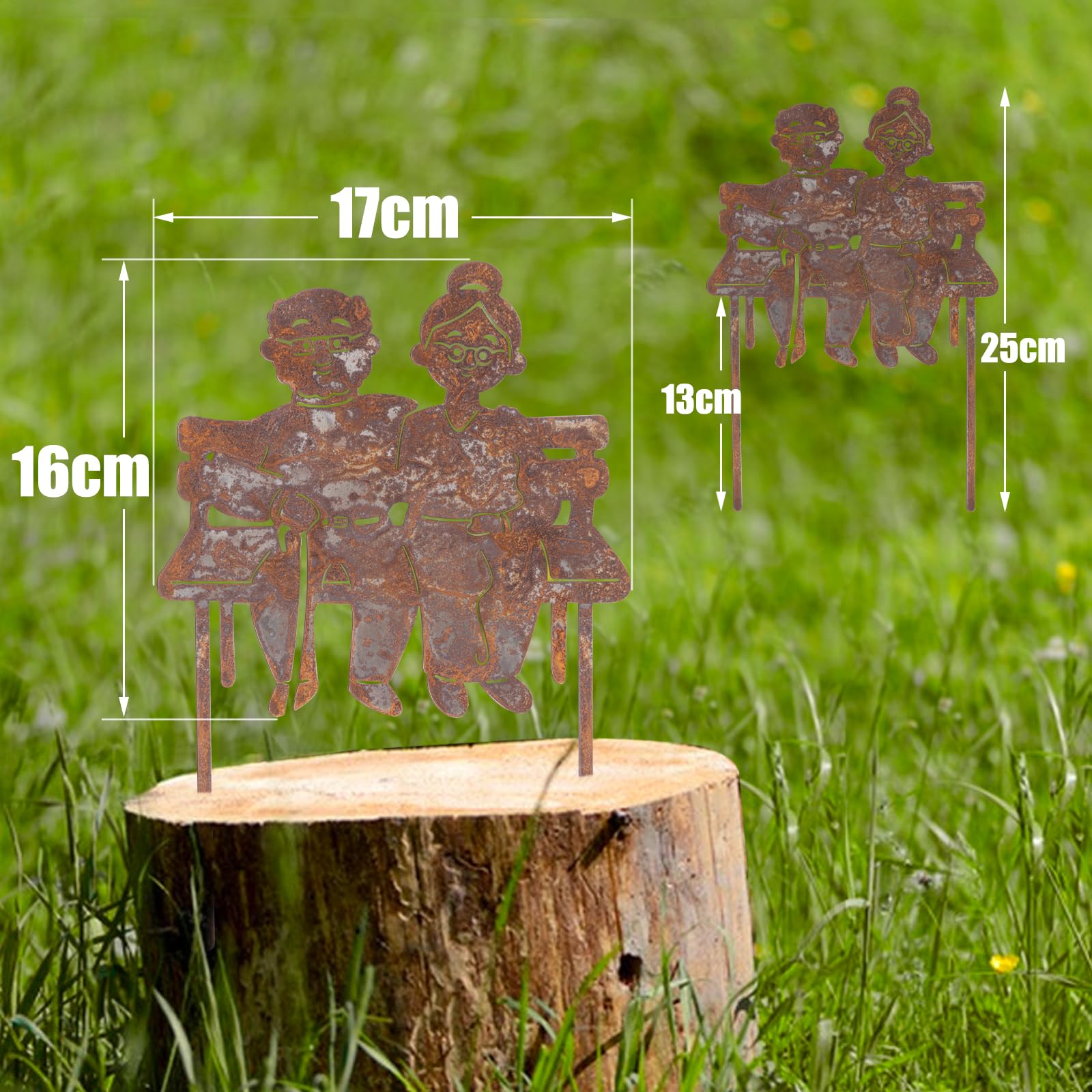 Decorazione Giardino Nonni In Metallo Arrugginito - Figura Ornamentale 17x25cm Per Esterni | Stile Vintage - Foto 8