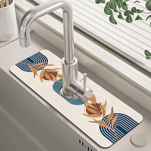 Miniatura 55 de Tapete protector contra salpicaduras para fregadero de cocina floral naranja retro de los años 70, tapete absorbente de secado rápido, tapete de