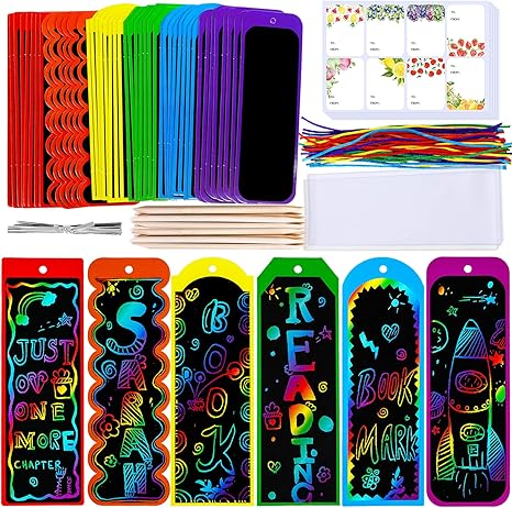 A variety of colors of bookmarks with accessories