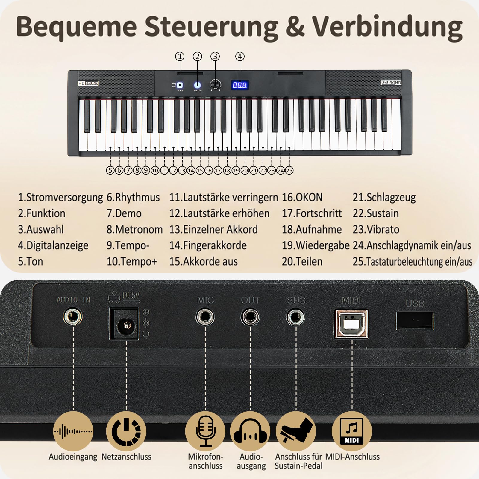 COSTWAY Keyboard Piano 61 Tasten, E-Piano mit Ständer, Hocker, Pedal & Notenaufkleber, Digitalpiano mit USB/MIDI, 128 Rhythmen, 128 Tönen & 80 Demos, E-Klavier für Anfänger, Schwarz