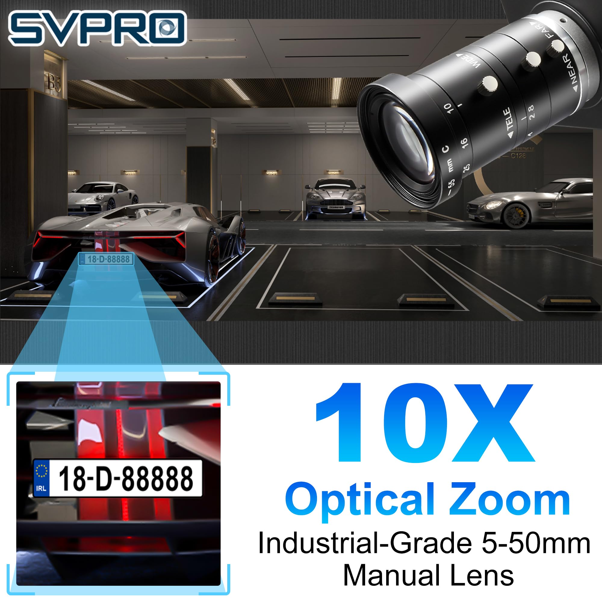 Svpro Fotocamera USB 3.0 ad alta velocità 1080P/230fps, 4K/60fps, 12MP/30fps, 12MP zoom Webcam con obiettivo CS Mount 10-55mm, messa a fuoco manuale, fotocamera UVC per Windows, Linux, Mac e Android