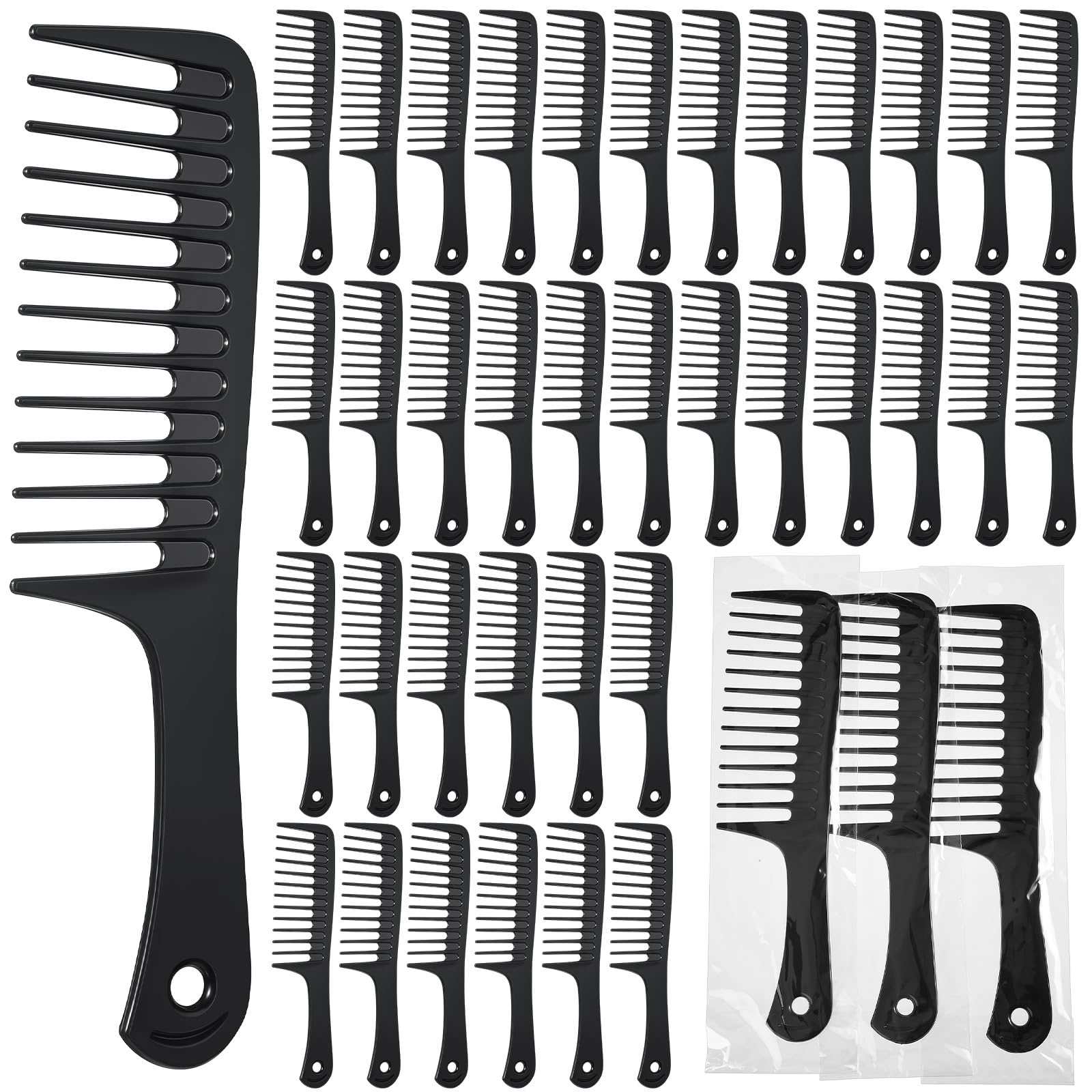 Baderke 50 Pcs Combs Individually Wrapped 9.45 x 2.36 Inches Wide Tooth Combs Disposable Detangling Large Salon Hair Paddle Brush Detangler for Men