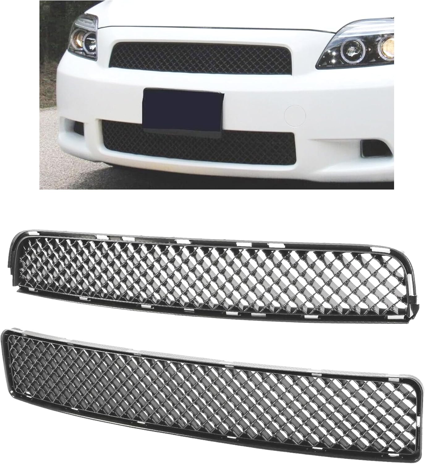 Kojem Parrilla delantera superior e inferior compatible con Scion tC 2005-2010 ABS plástico parachoques parrilla malla negro