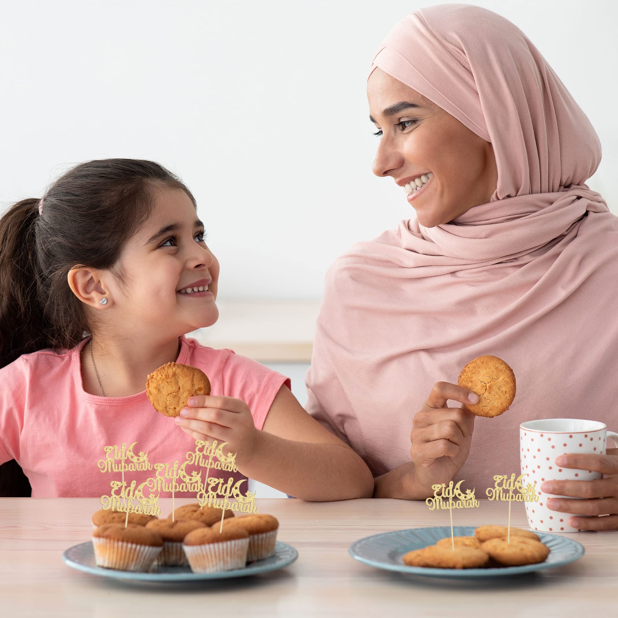 Gyufise 24Pcs Eid Mubarak Cupcake Toppers Gold Glitter Moon Star Ramadan Kareem Cupcake Picks Decorations for Eid Islamic Muslim Theme Party Supplies - Image 4