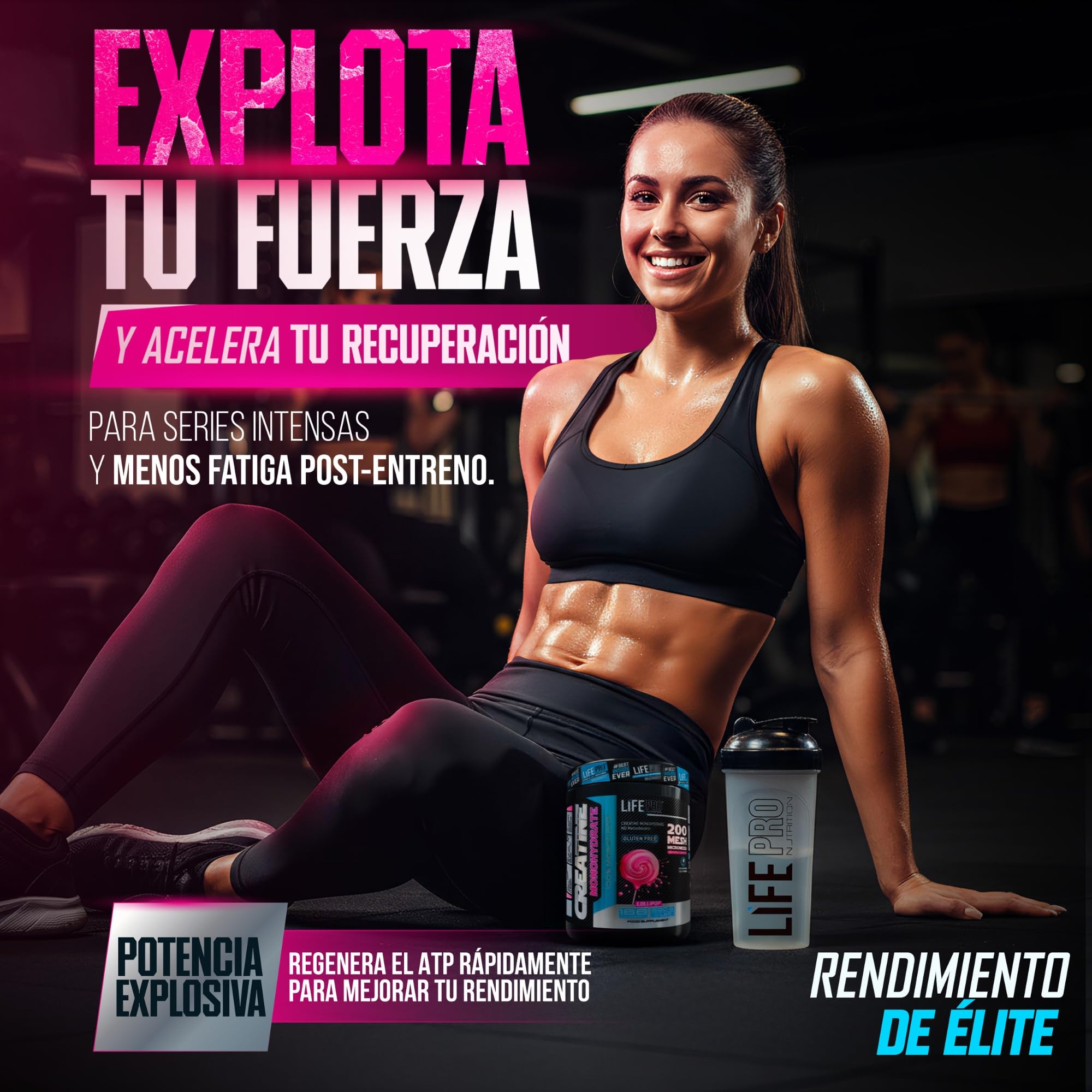 Life Pro Creatina Monohidratada 200 Mesh Micronizada, Creatina Polvo con 99.9% Pureza, Aumenta Resistencia y Fuerza, Absorción Rápida, Entrenamiento y Rendimiento Deportivo (500g, Lollipop)