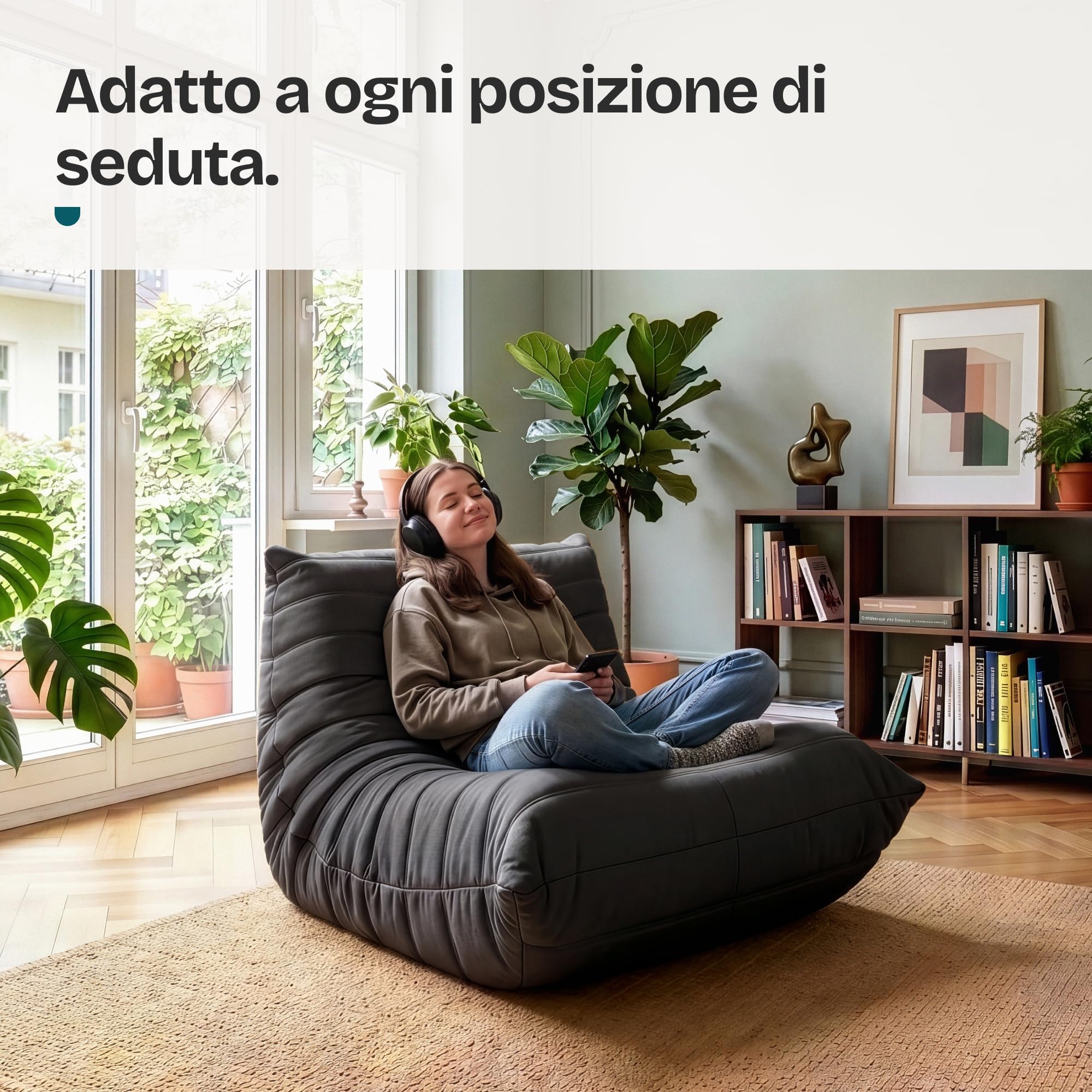 [en.casa] Poltrona Bassa Senza Braccioli Sedia Imbottita da Pavimento con Rivestimento Trapuntato in Microfibra Pouf Poltrona Relax Soggiorno Camera da Letto 75x90x100 cm - Nero