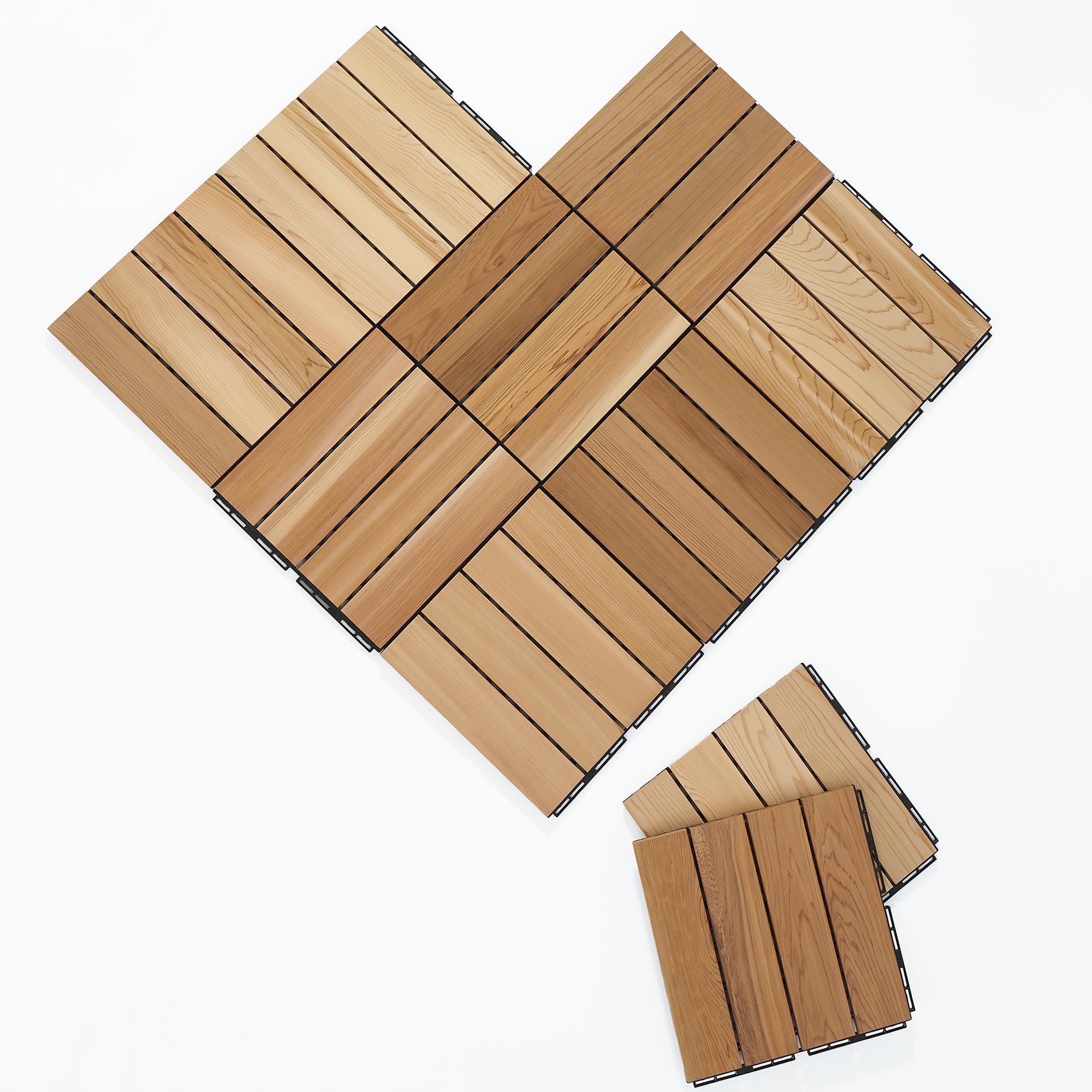 bingaai 10 Pcs Cedar Wood Interlocking Deck Tiles 12" x 12", Interlocking Flooring Tiles Natural Finish, Wooden Floor Tiles for Balcony, Backyard, Sauna, Patio, Spa Floors, Indoor and Outdoor Use