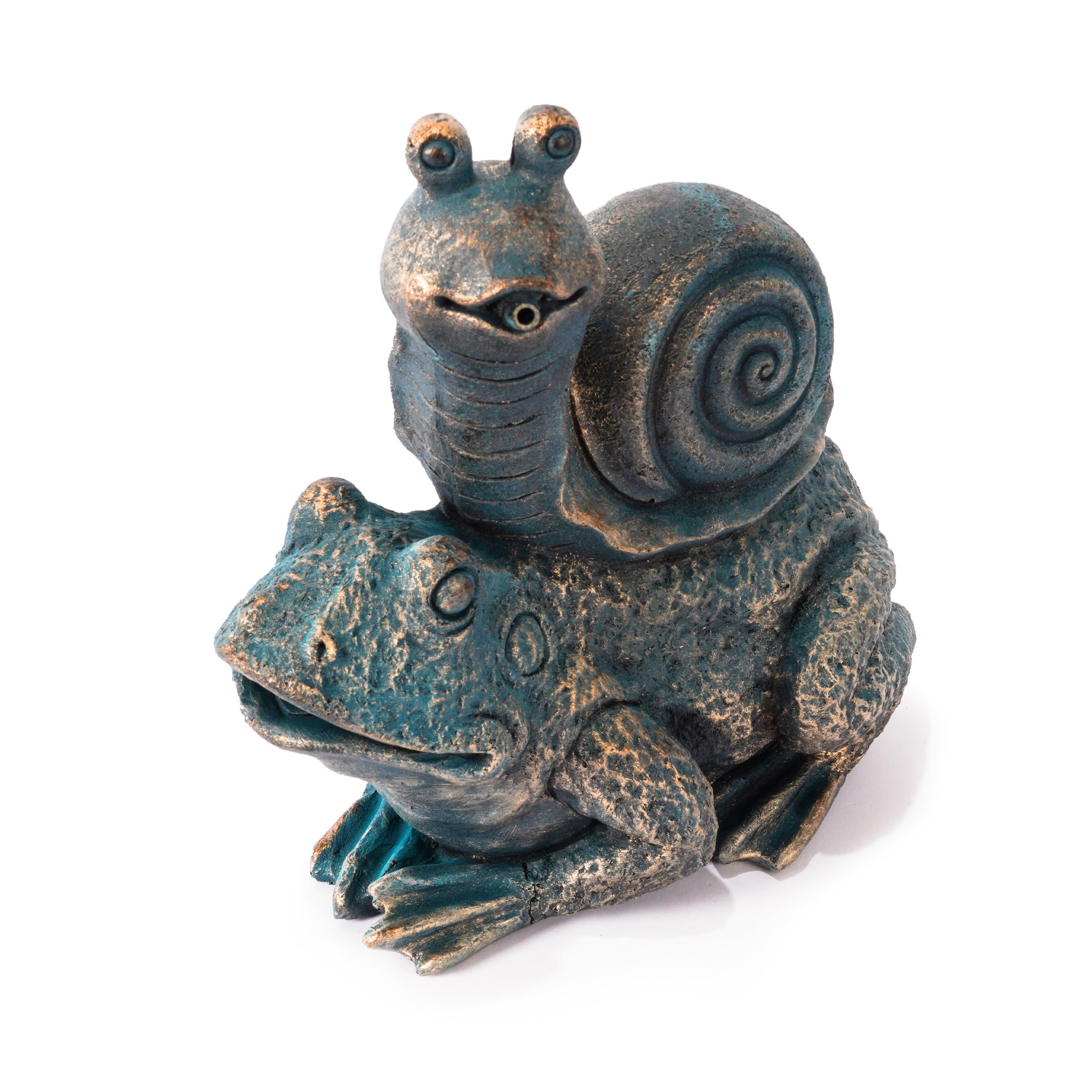 Esotec Wasserspeier Max & Moritz im Altkupfer-Design, Brunnenfigur für Teich & Garten aus Polyresin, Gartenfigur mit 2X 2m Schlauch, 26x16x26,5cm 100774