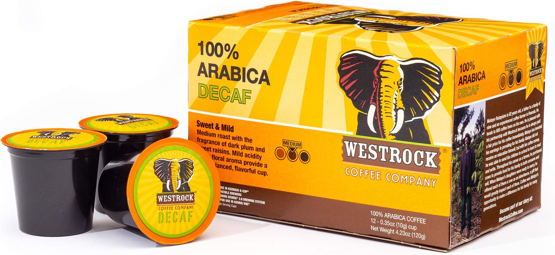 Westrock Coffee Company, 100% Arabica Decaf, Single Serve Coffee Cup, Medium Roast (12)