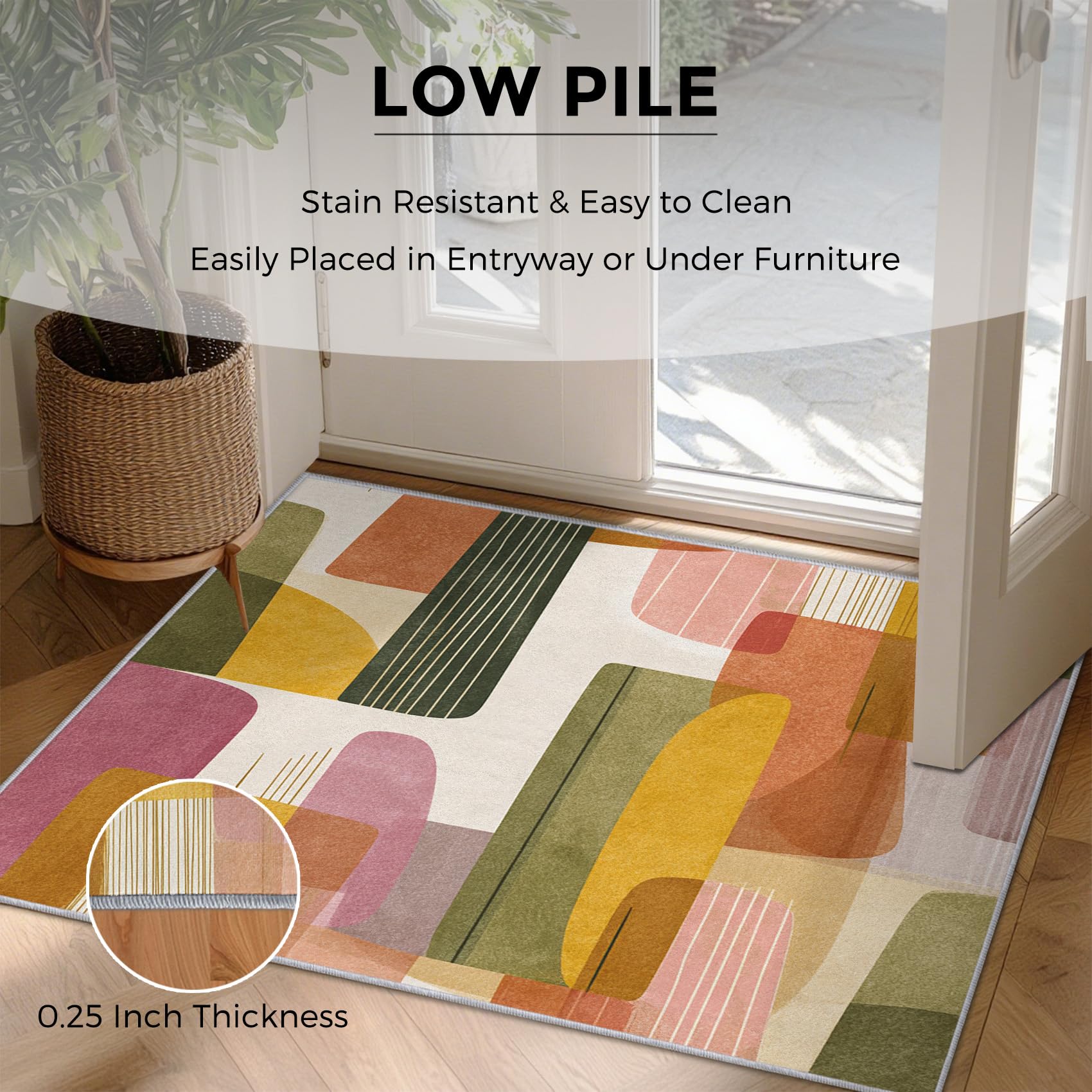 Générique Tapis Milieu du Siècle, Grand Tapis Salon 140x200 Géométrie Abstrait Carpette Chambre, Flanelle Poil Ras Moelleux - Antidérapa Lavable en Machine H2