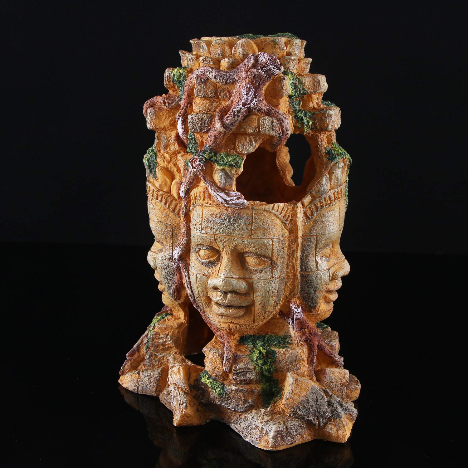 XICHENLarge Fish Tank Decorations, Reptile shelter Hidden Aquarium pet Room，Aquarium Ornament Tree House Cave Bridge Fish Tank Decoration，Four-Faced Buddha