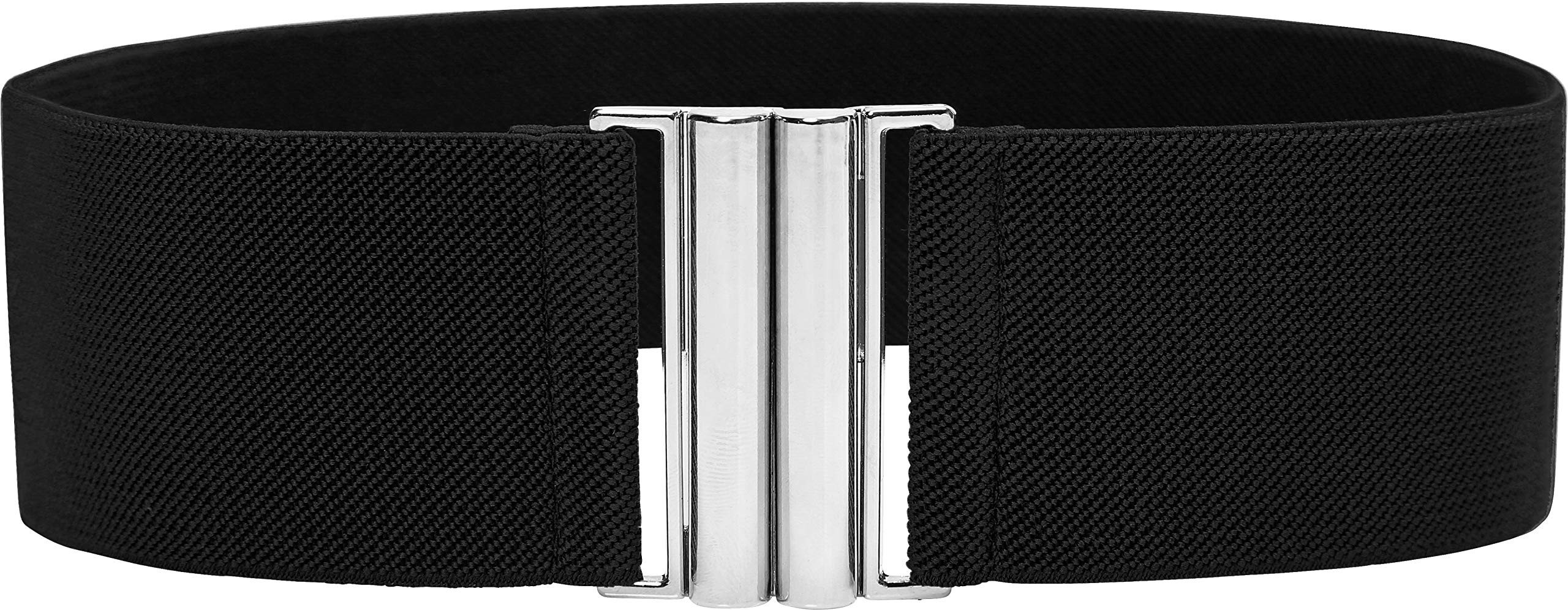 BlackButterfly Wide Elastic Waist Cinch Stretch Waistband Retro Vertical Clasp Buckle Belt (Black, XXL)