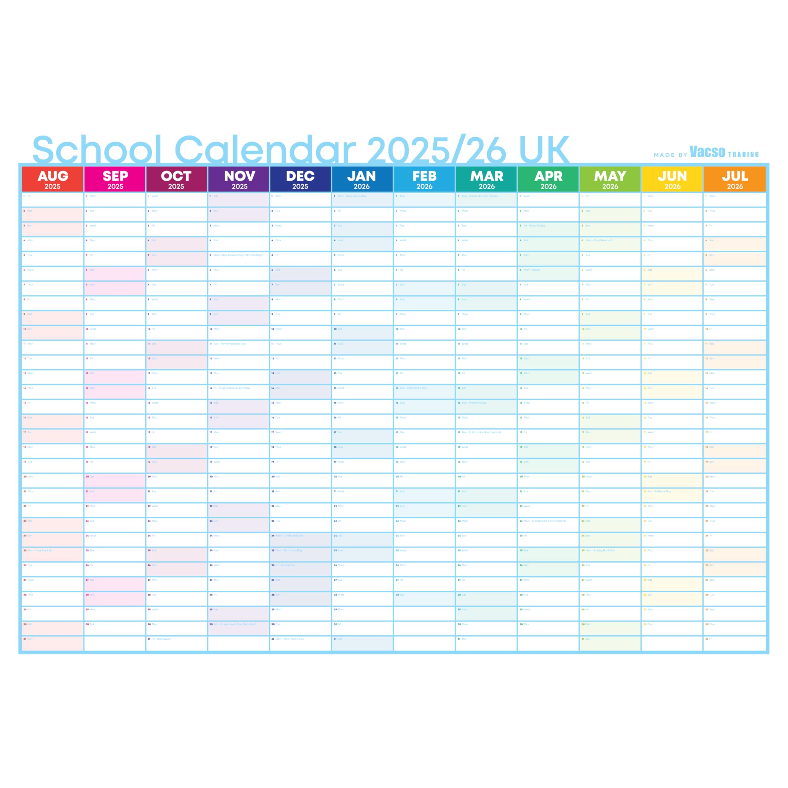 Academic Wall Planner 2025/2026 - Mid Year Planner 25-26- University, School, Teacher Calendar (Rainbow Landscape, Bigger than A2 (610mm x 430mm))