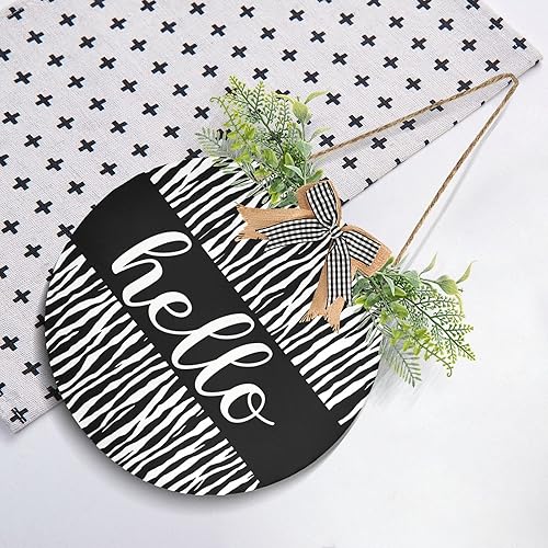 Miniatura 4 de Emelivor Letrero de bienvenida con diseño de cebra a rayas para puerta delantera, corona de bienvenida con lazo colgante de porche para otoño, casa