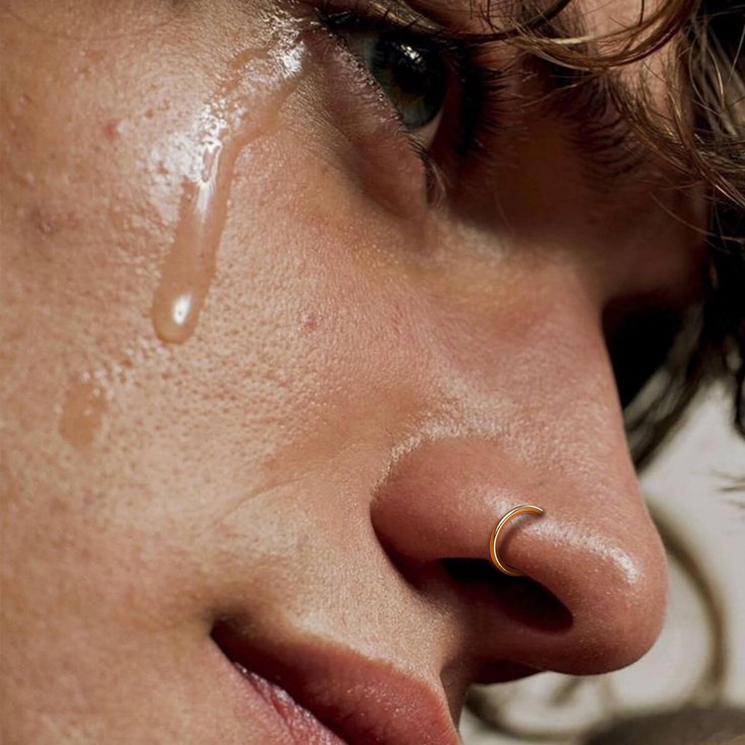 BodyBonita 14K Solid Gold Nose Rings Hoops - Bendable 18G 20G Nose Rings Hypoallergenic Cartilage Earrings for Women Conch Piercing Jewelry Helix Rook Tragus Lobe Daith Snug Belly Button Ring 8 mm - Image 5