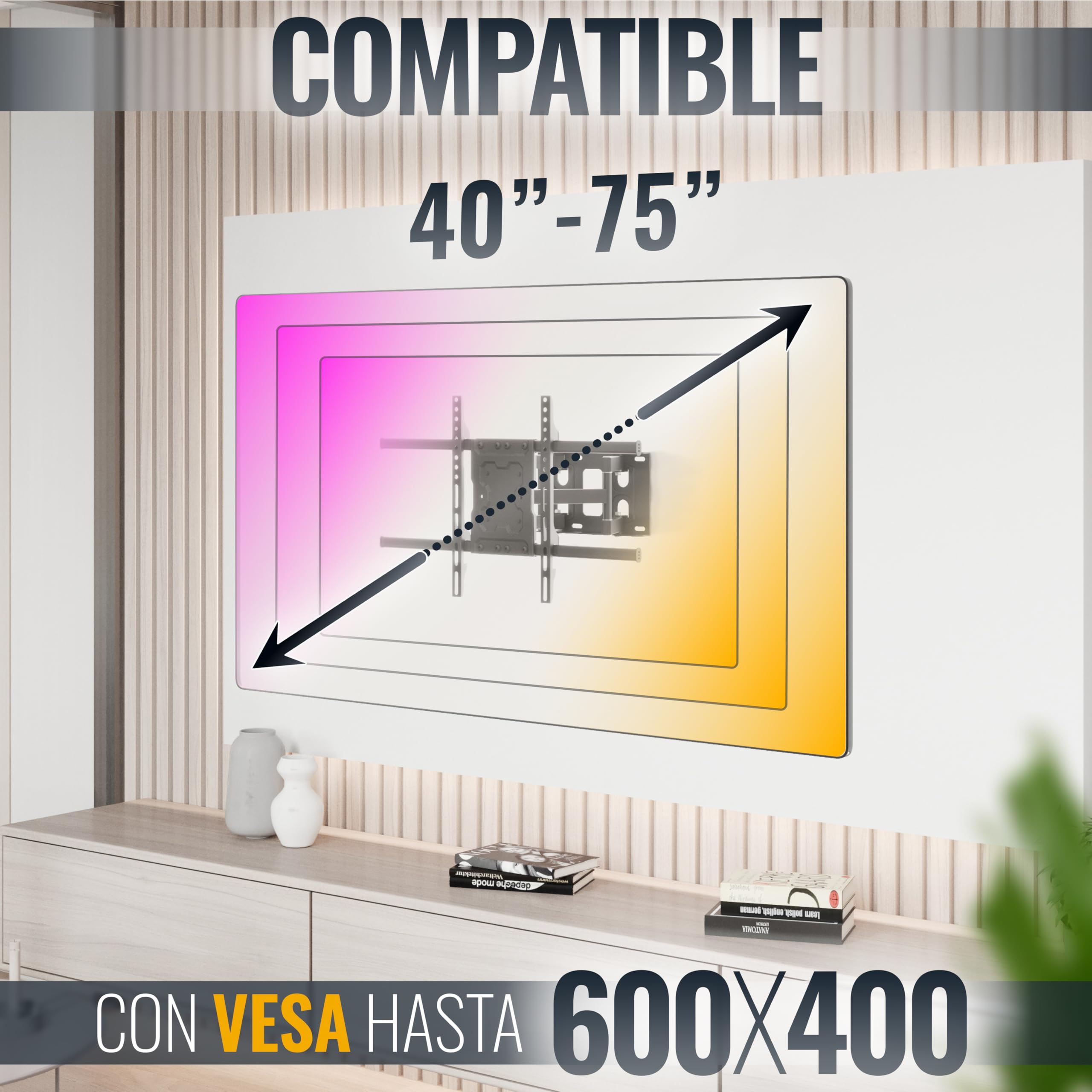 RICOO Soporte TV Pared Giratorio Inclinable Televisión 40-65" (102-165cm) S7264 Brazo Universal Televisor LED/LCD/Curvo VESA 300x200-600x400
