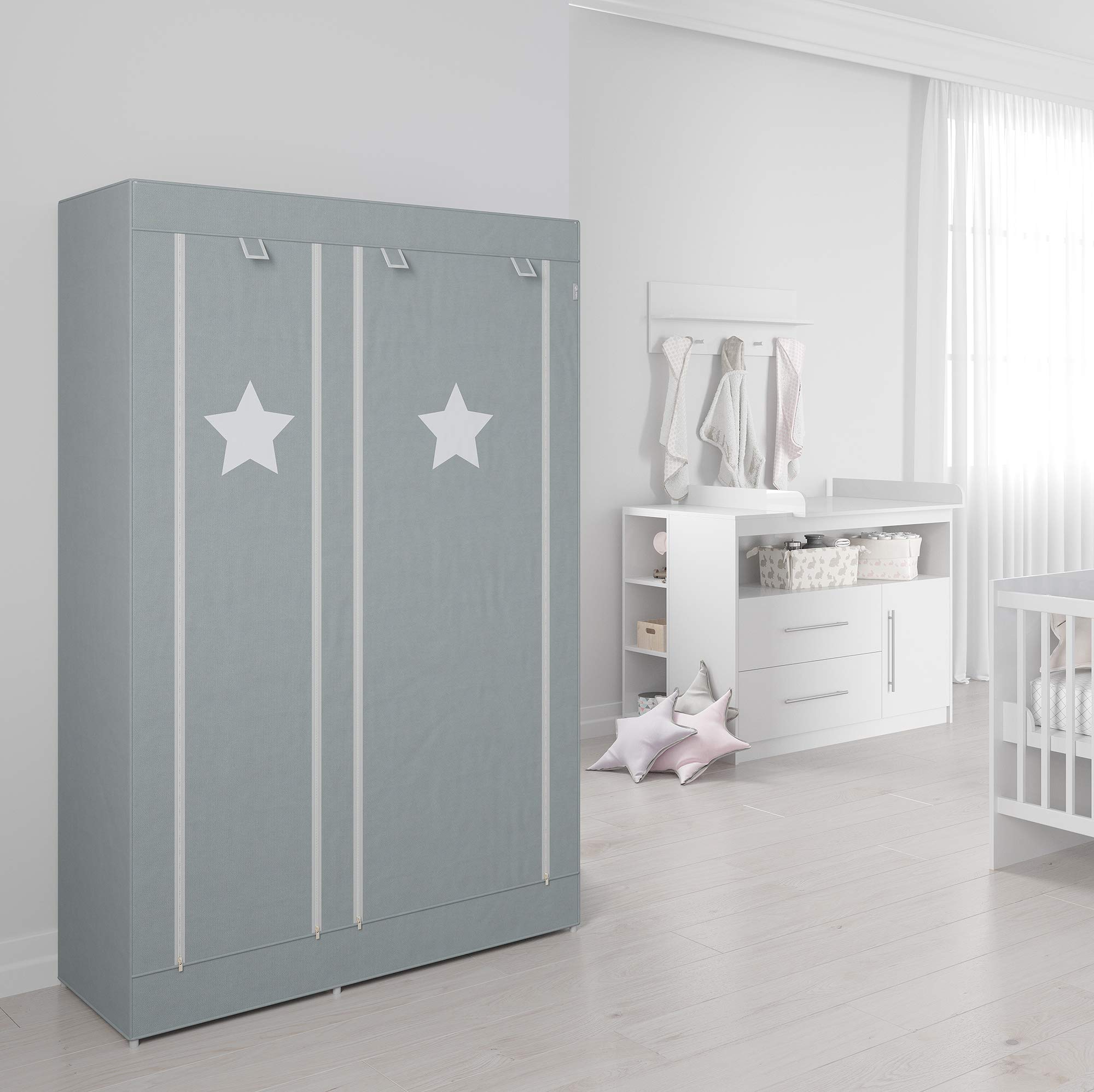 roba Armadio in Tessuto Little Stars 175 x 110 x 45 cm 6 Scomparti Grigio
