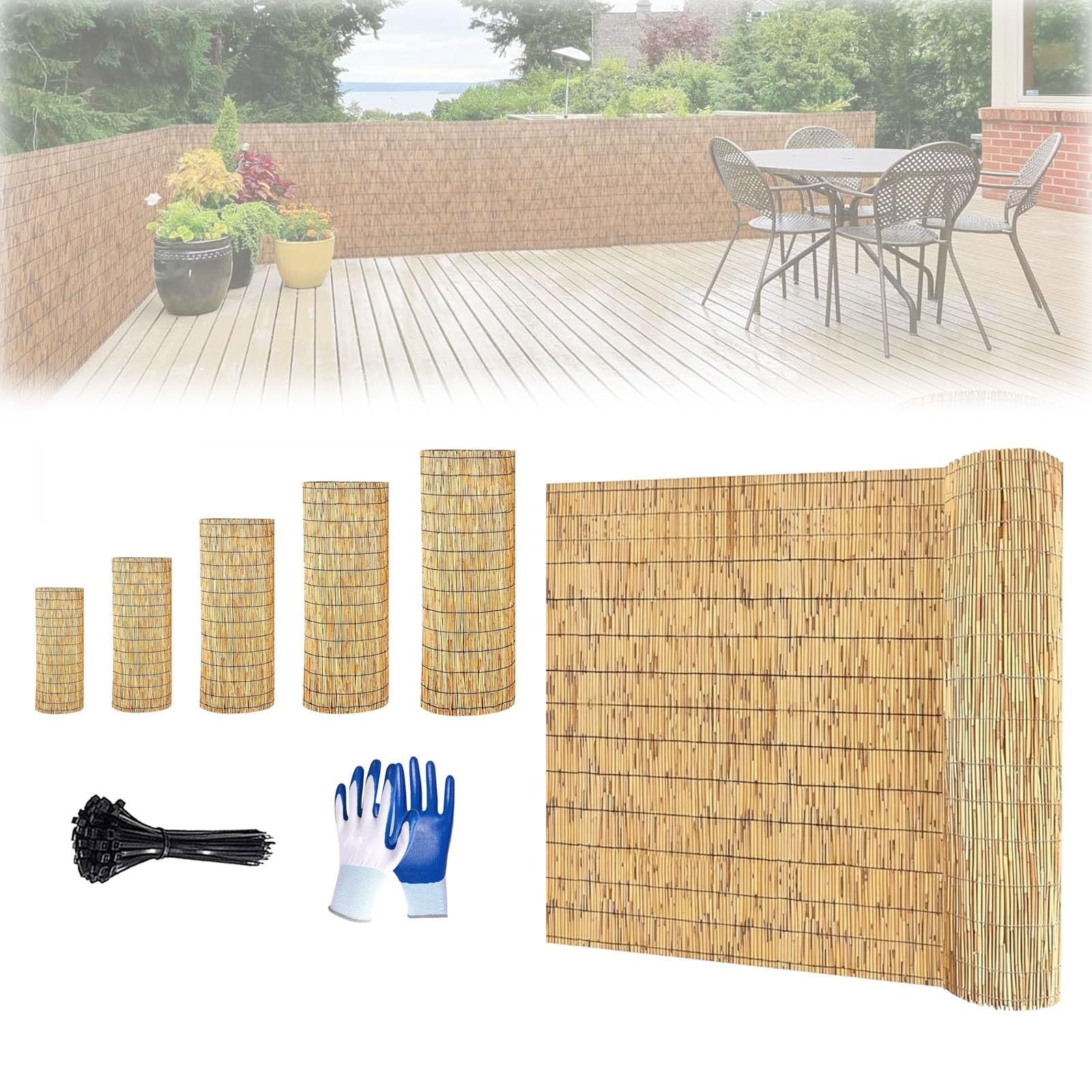 Canisse en Roseau Naturel 30-240cm, Brise Vue en Bambou en Rouleau, Clôture Décorative pour Balcon, Terrasse, Jardin, Panneau d'Occultation Extérieur pour Séparation et Intimité(Nature,200x600cm)