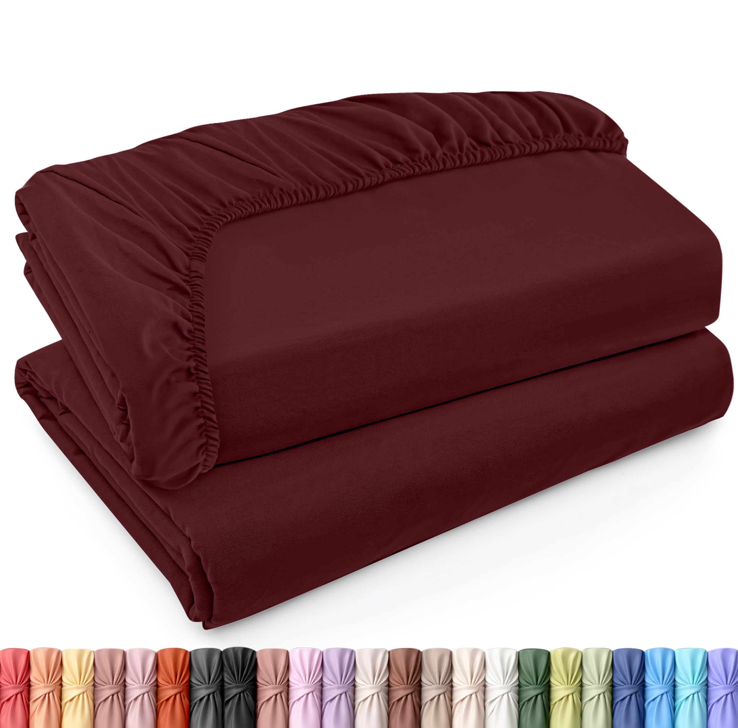Utopia Bedding Twin XL Fitted Sheets - Bulk Pack of 2 Bottom Sheets - Soft Brushed Microfiber - Deep Pockets - Shrinkage & Fade Resistant - Easy Care (Twin XL, Burgundy)