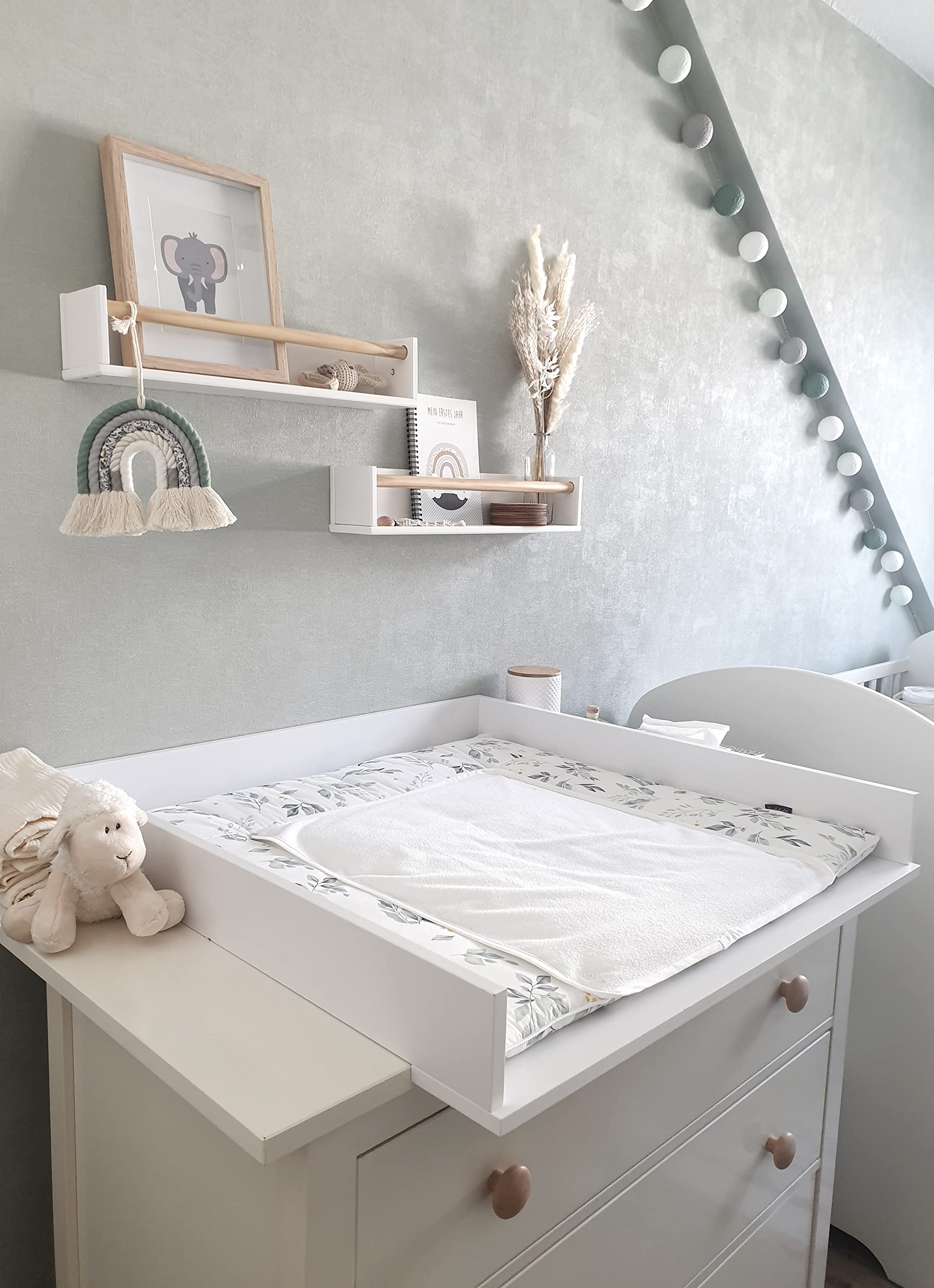 Puckdaddy Lorenz Aankleedkussen compatibel met Malm commodes, 159,5 x 78 x 10 cm, aankleedkussen met afdeklijst van grijs MDF-hout, premium aankleedopzetstuk incl. montagemateriaal voor