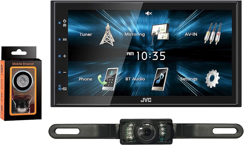 KW-M150BT Paquete de caja fuerte estéreo para automóvil de 6.75" con cámara de respaldo absoluta. Receptor multimedia con pantalla táctil Bluetooth doble DIN con puerto USB, radio AM/FM
