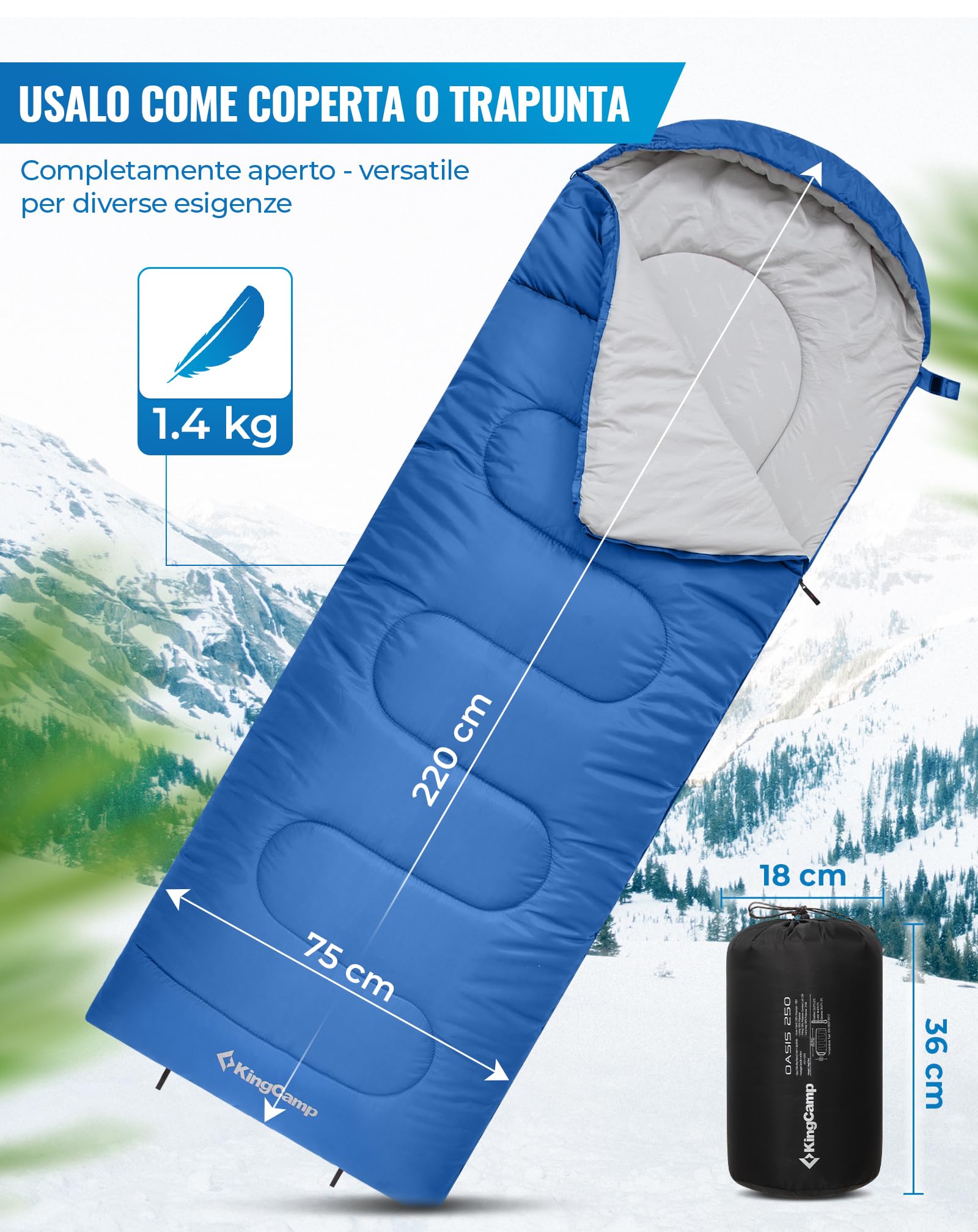 KingCamp Sacco a Pelo Oasis 3-4 Stagioni Impermeabile e Leggero per Camping (Bambini e Adulti) - Collegabile Sinistra/Destra per Doppio, Ideale per Viaggi e Attività Outdoor - 3